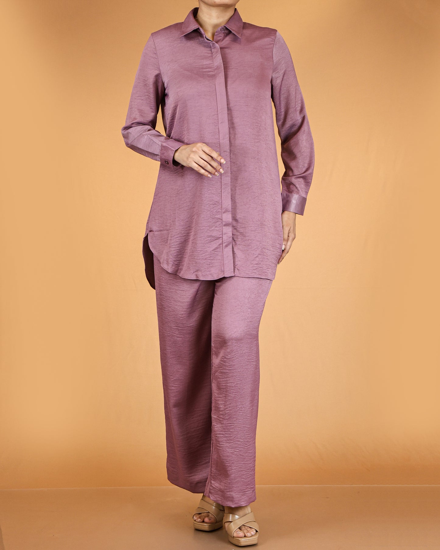 Elegant Long Shirt & Wide-Leg Pant Co-ord Set