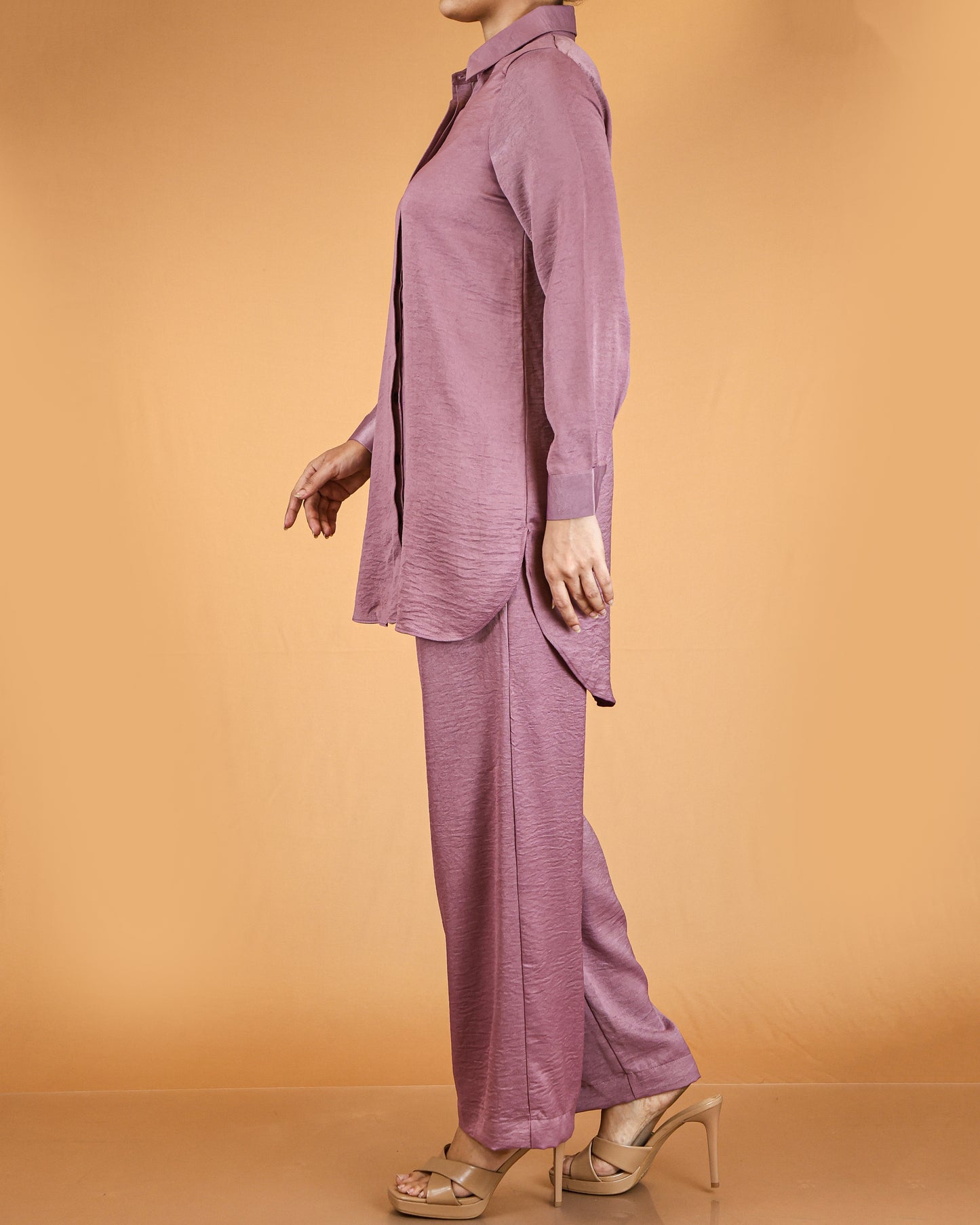 Elegant Long Shirt & Wide-Leg Pant Co-ord Set