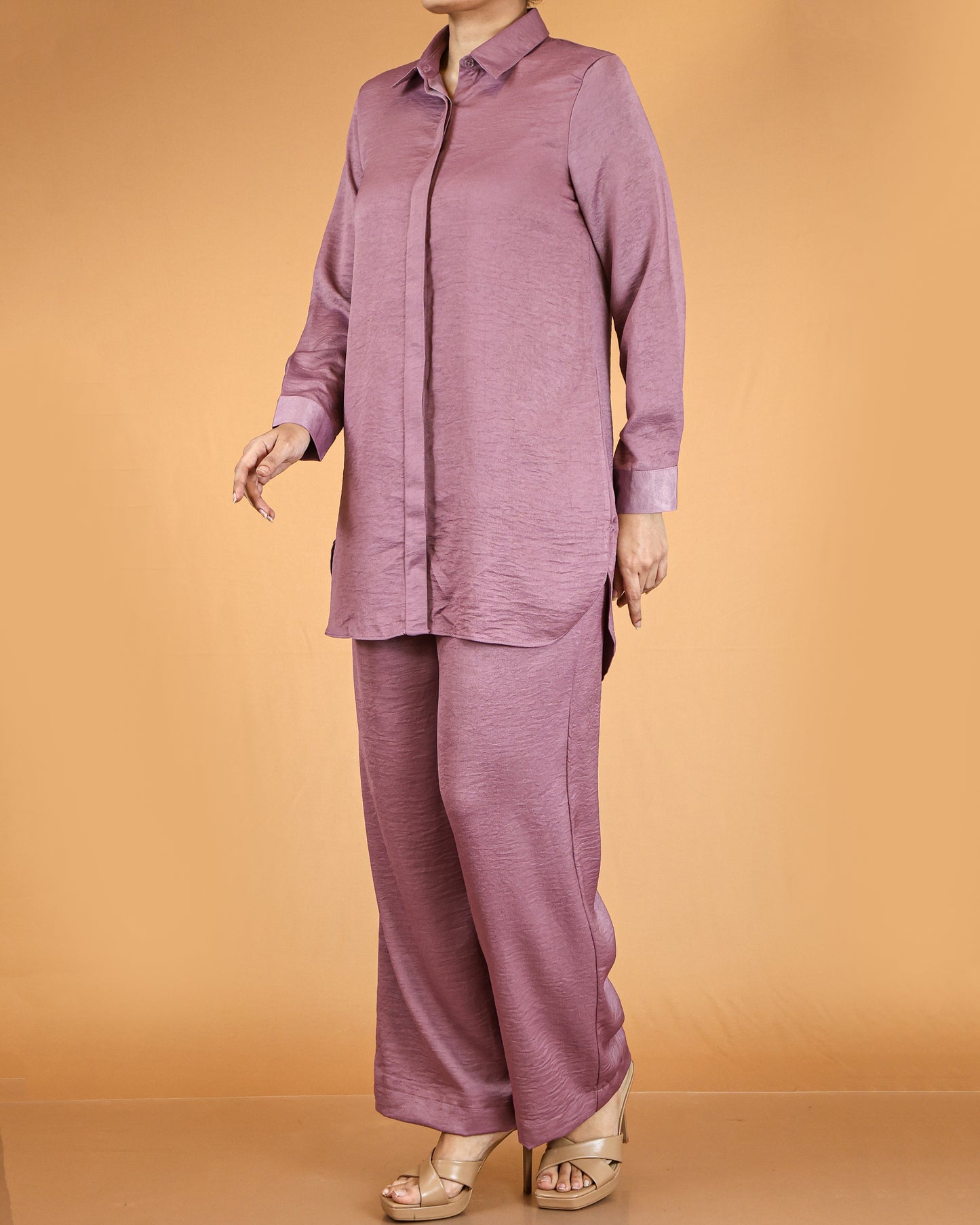 Elegant Long Shirt & Wide-Leg Pant Co-ord Set