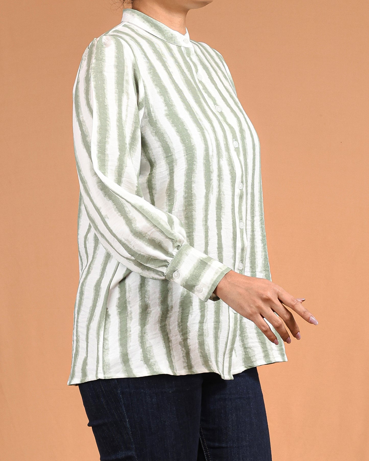 Sage Stripe Button-Down Shirt Dress