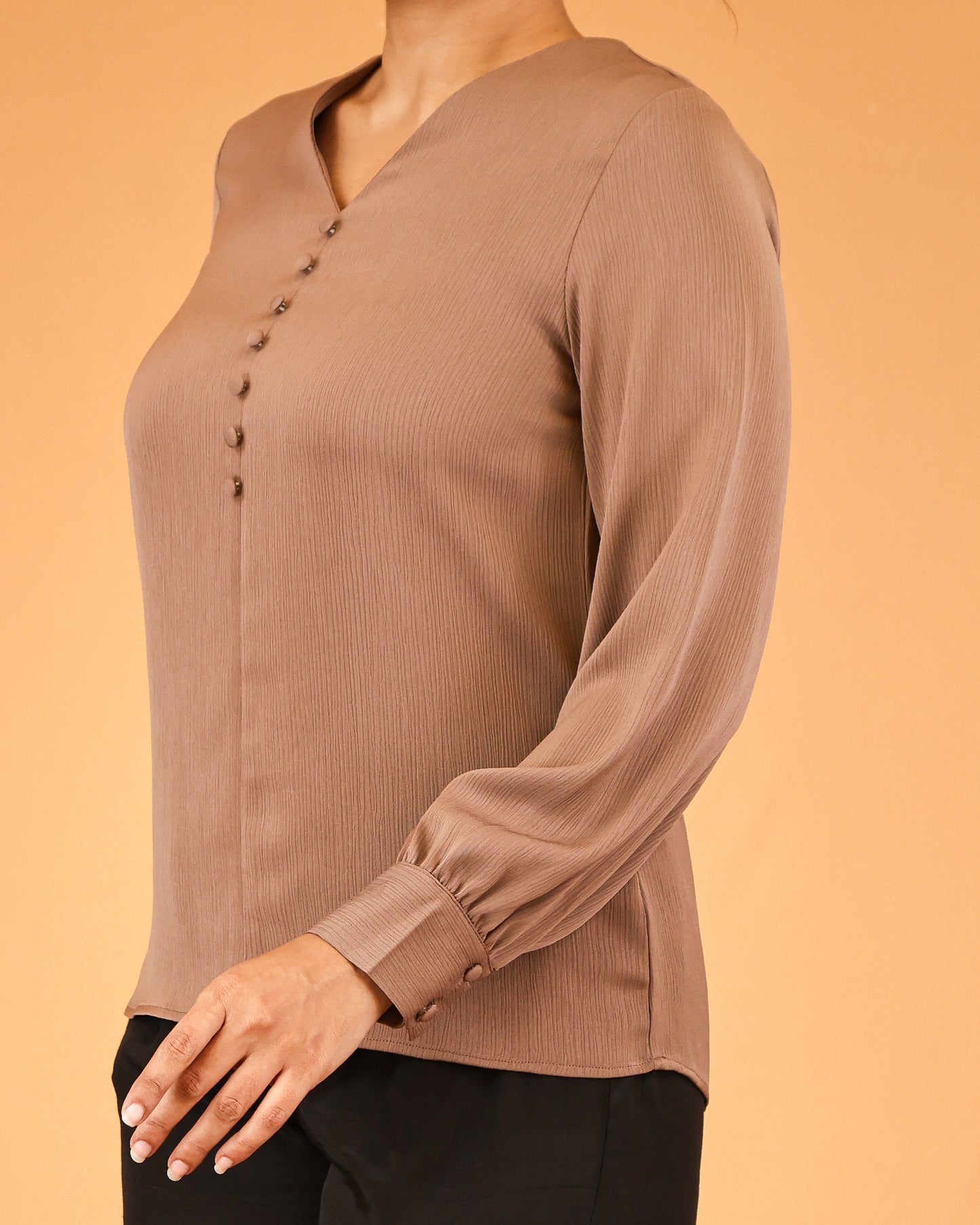 Mocha Buttoned V-Neck Top