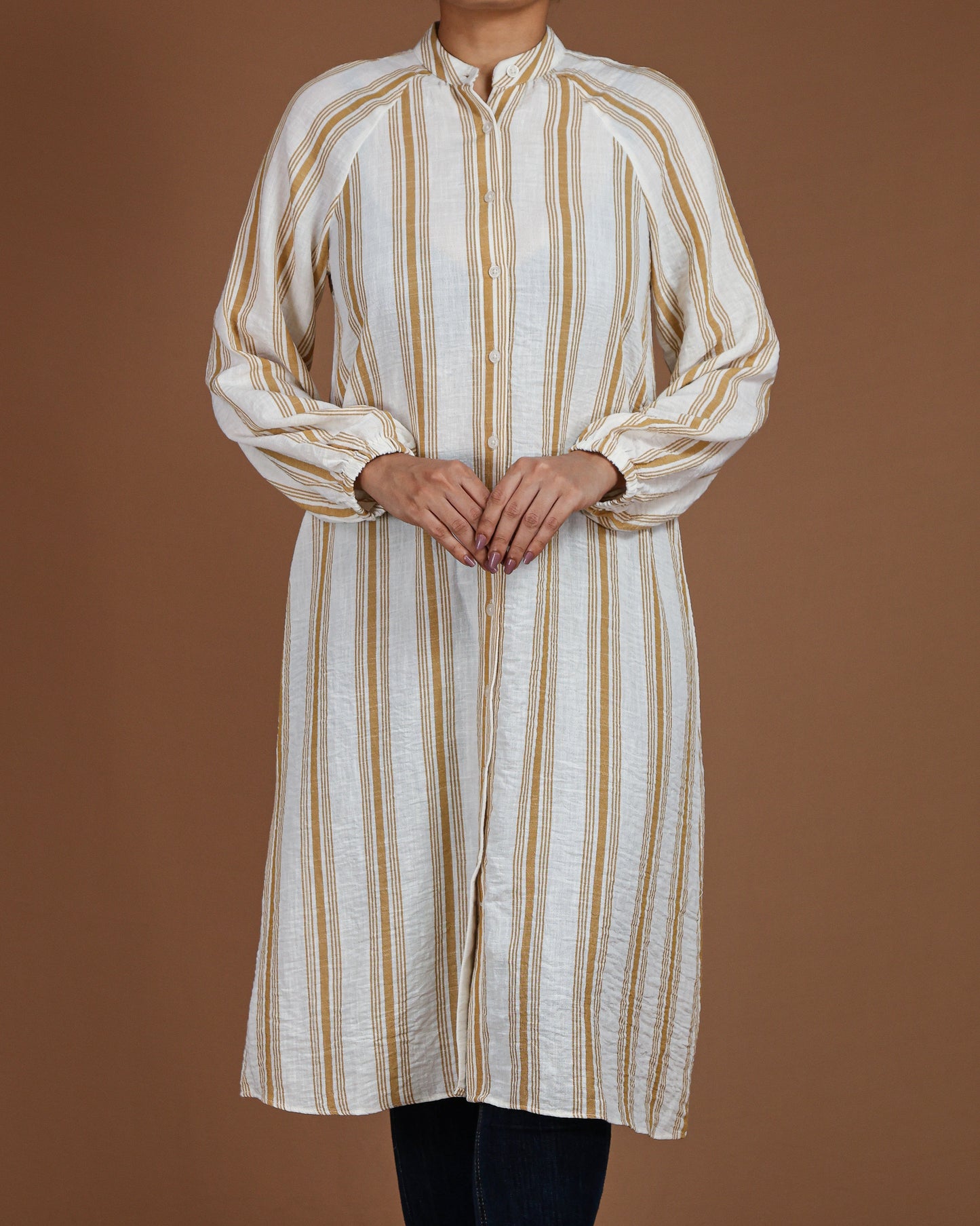 Effortless Striped Linen-Cotton Kurta Dress