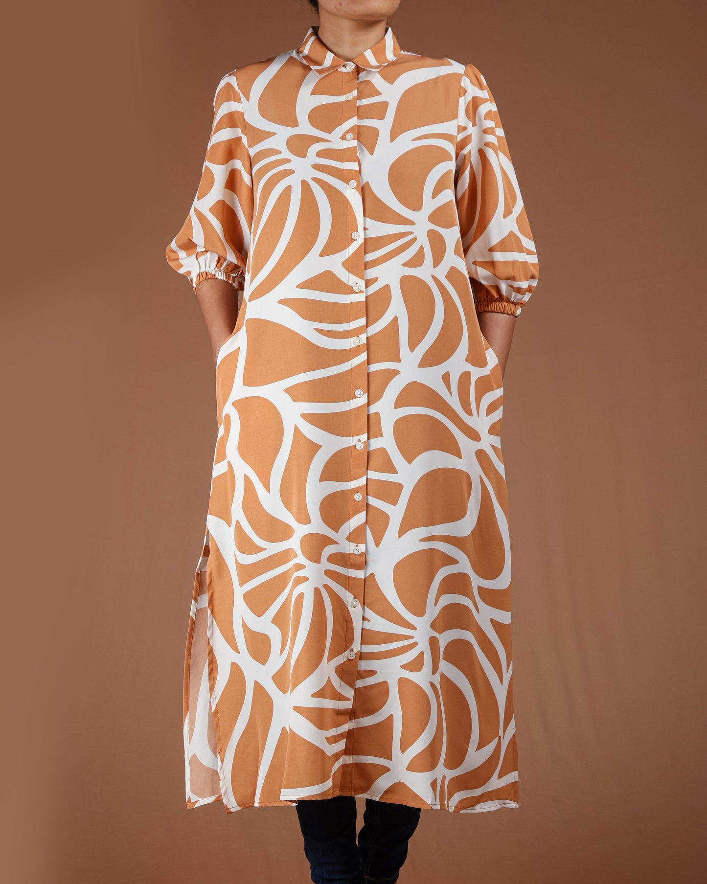 Modern Abstract Button-Down Midi Dress