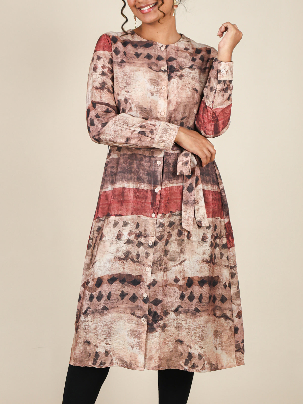 Calista Rust Brown Abstract Print Midi