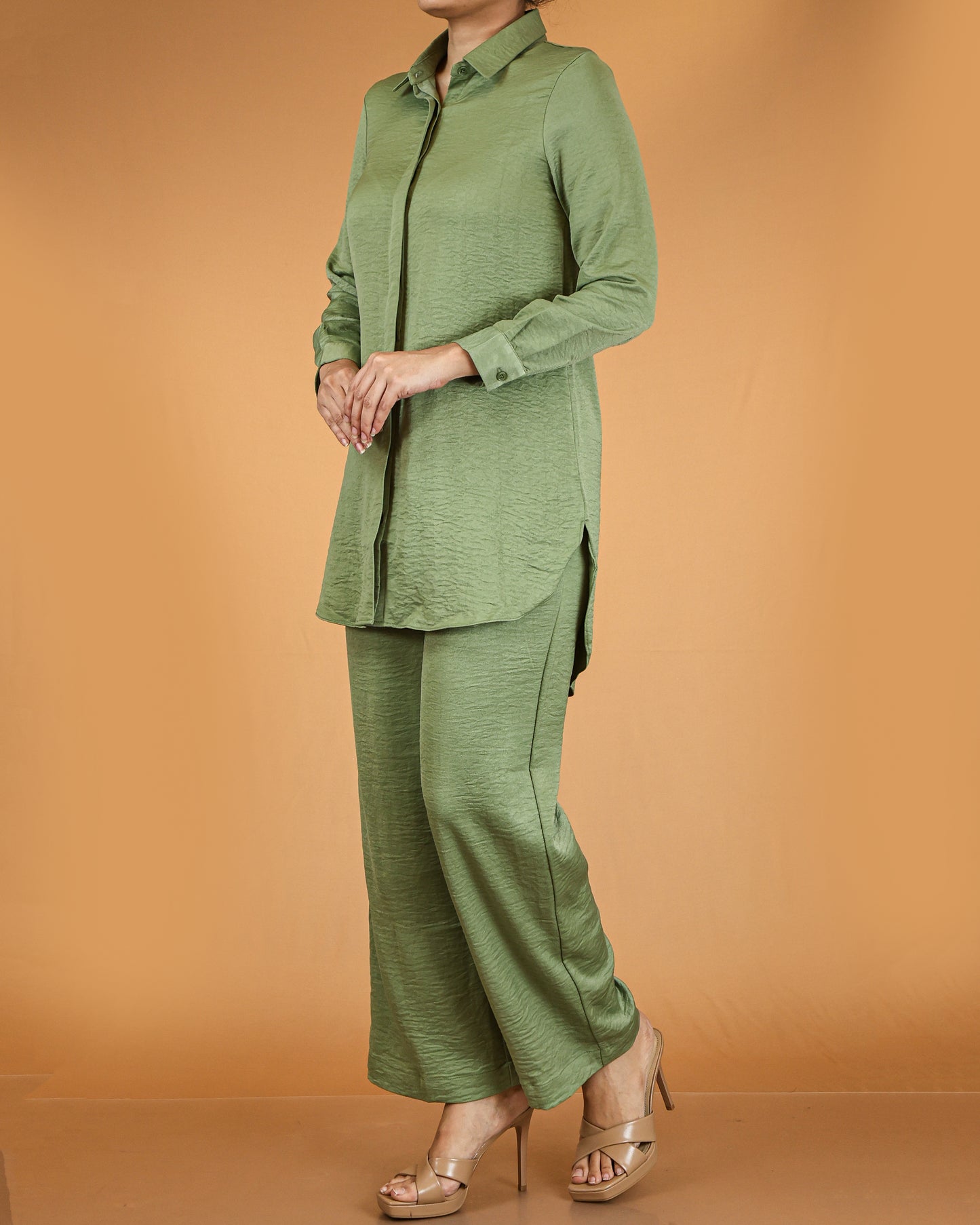 Elegant Long Shirt & Wide-Leg Pant Co-ord Set