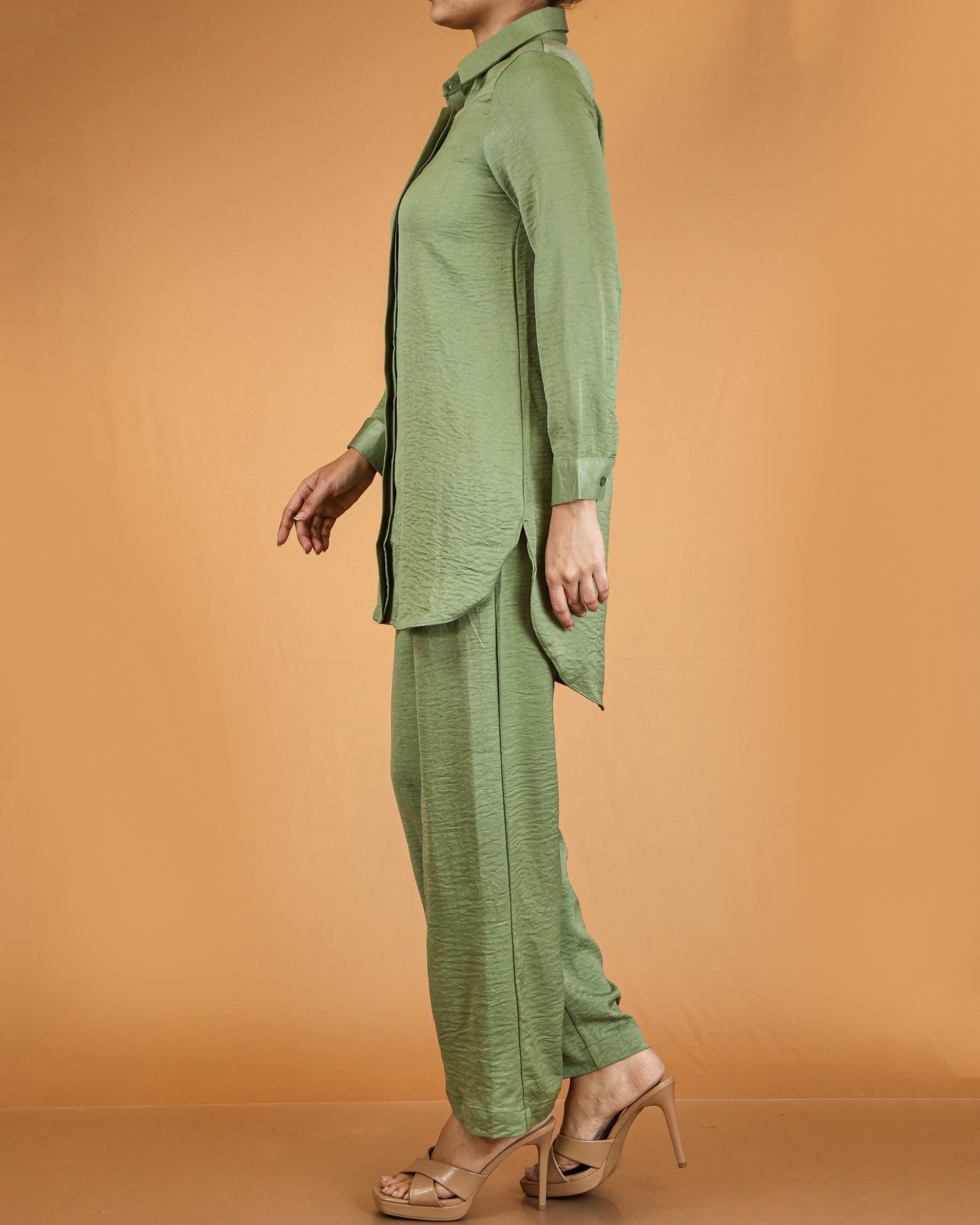 Elegant Long Shirt & Wide-Leg Pant Co-ord Set