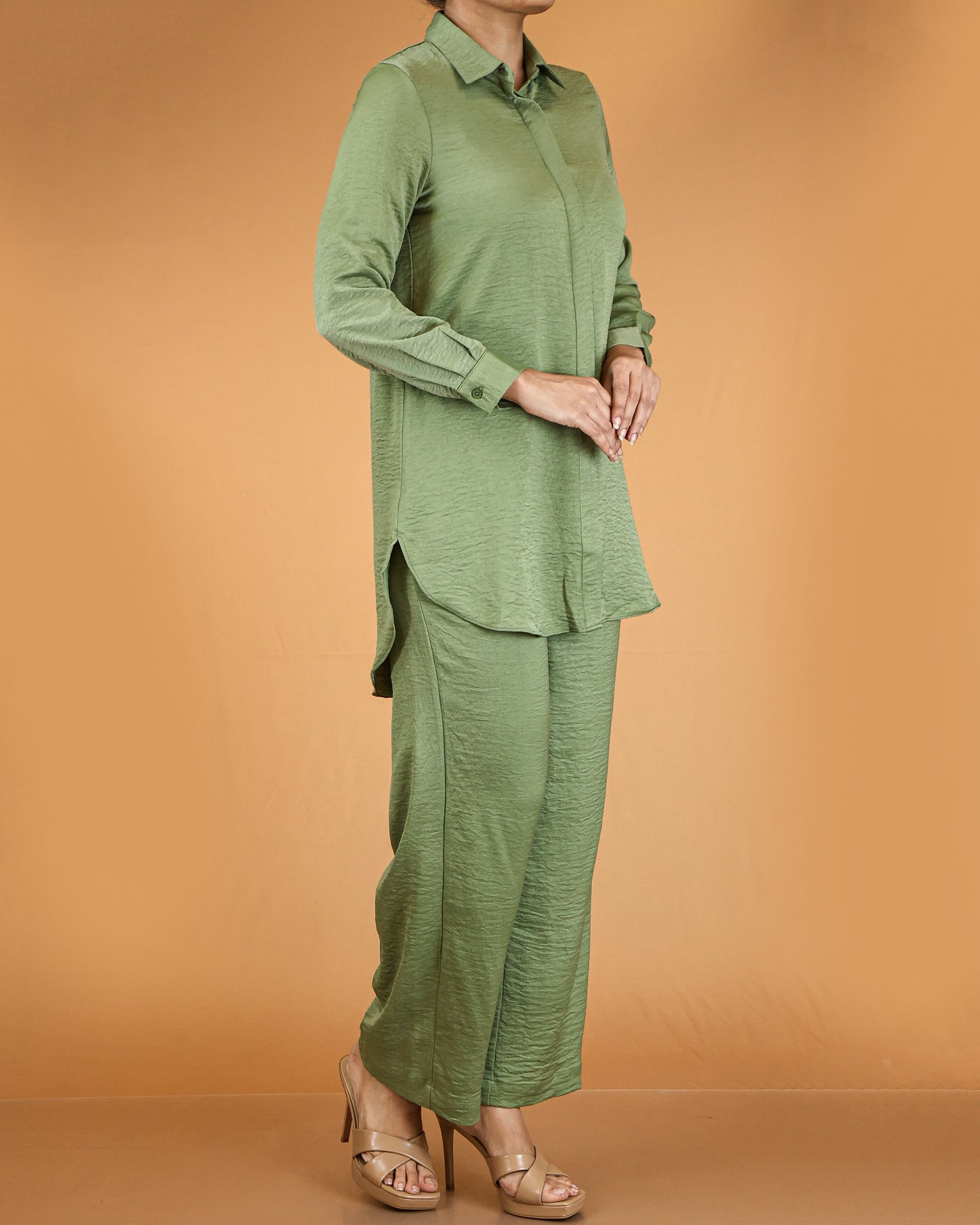 Elegant Long Shirt & Wide-Leg Pant Co-ord Set
