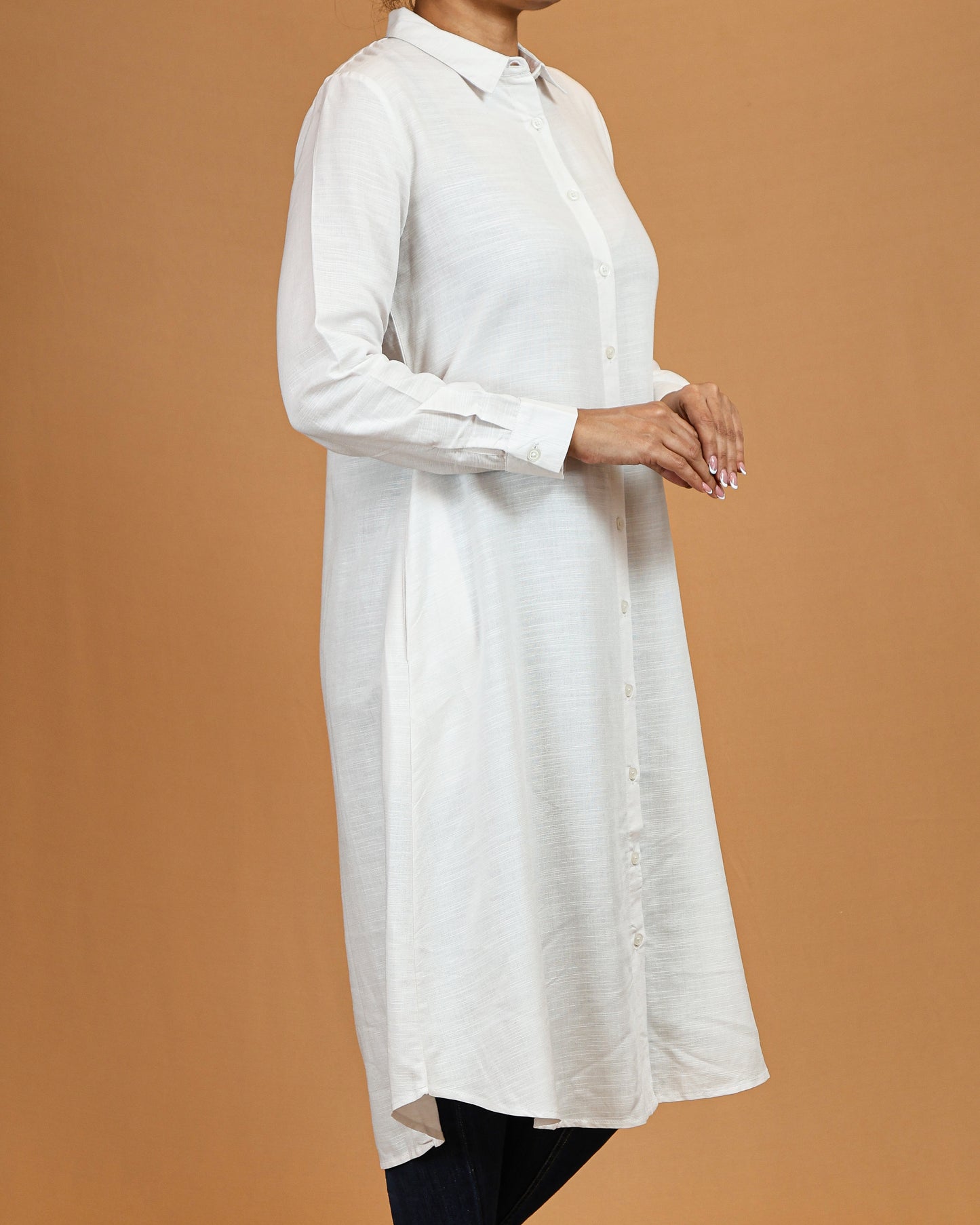 Classic Button-Down Shirt Midi Dress – Pure White