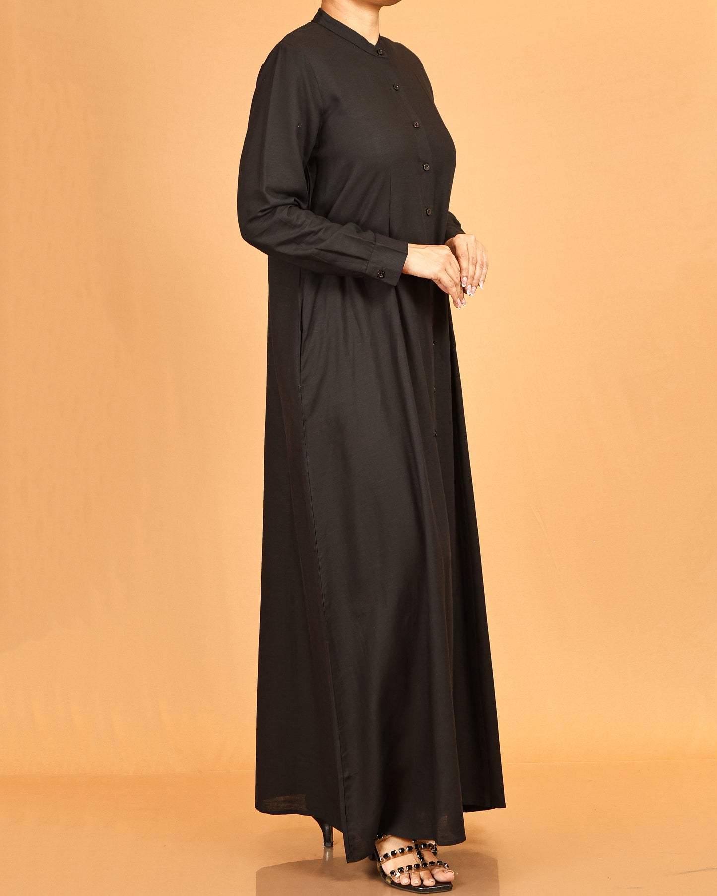 Alina Black Button-Down Flow Dress