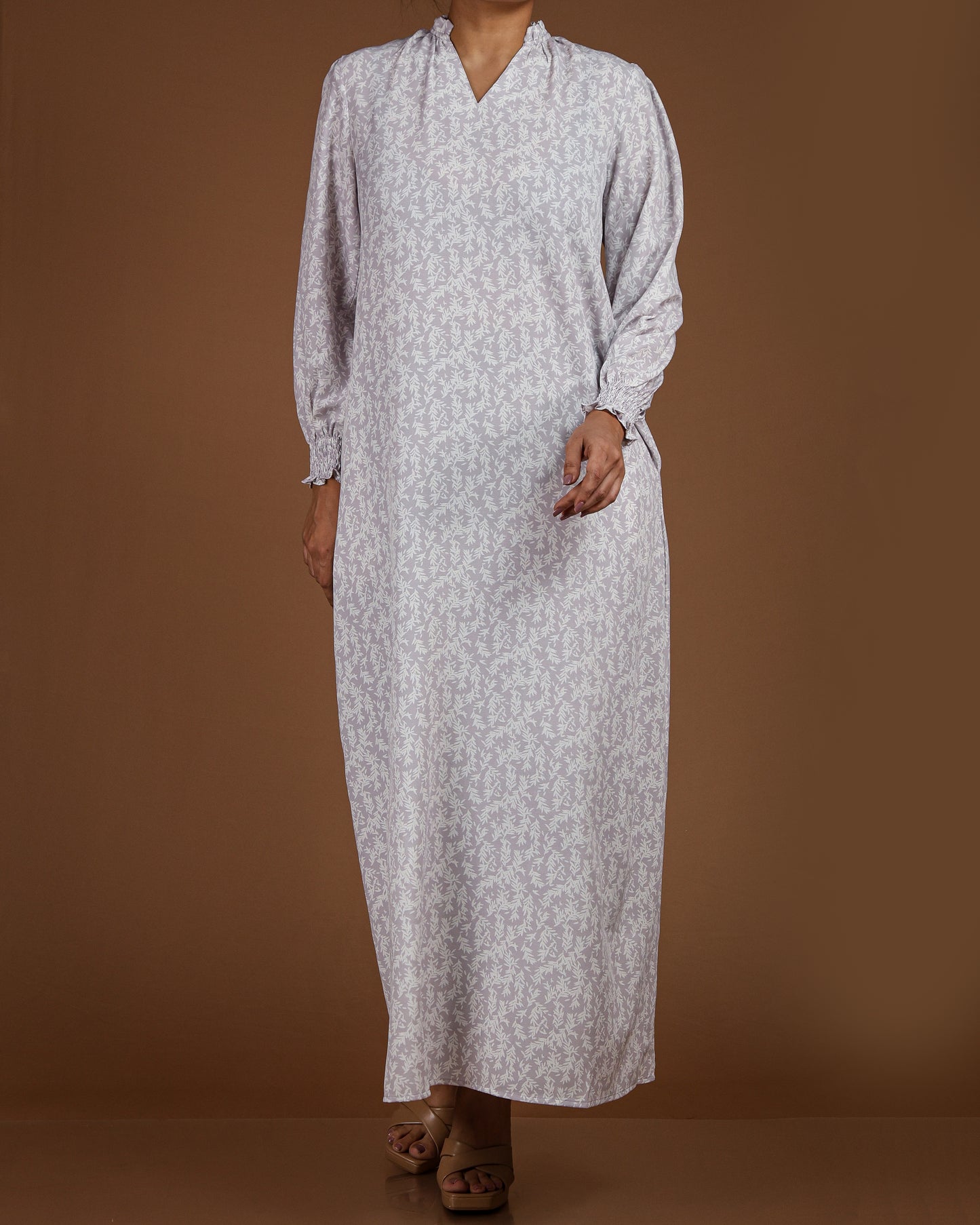 Elegant Printed Linen-Cotton Maxi Dress