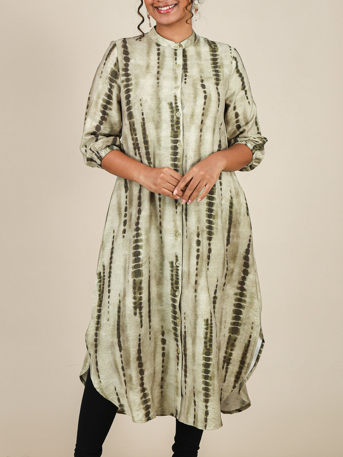 Amielle Sage Olive Abstract Print Midi