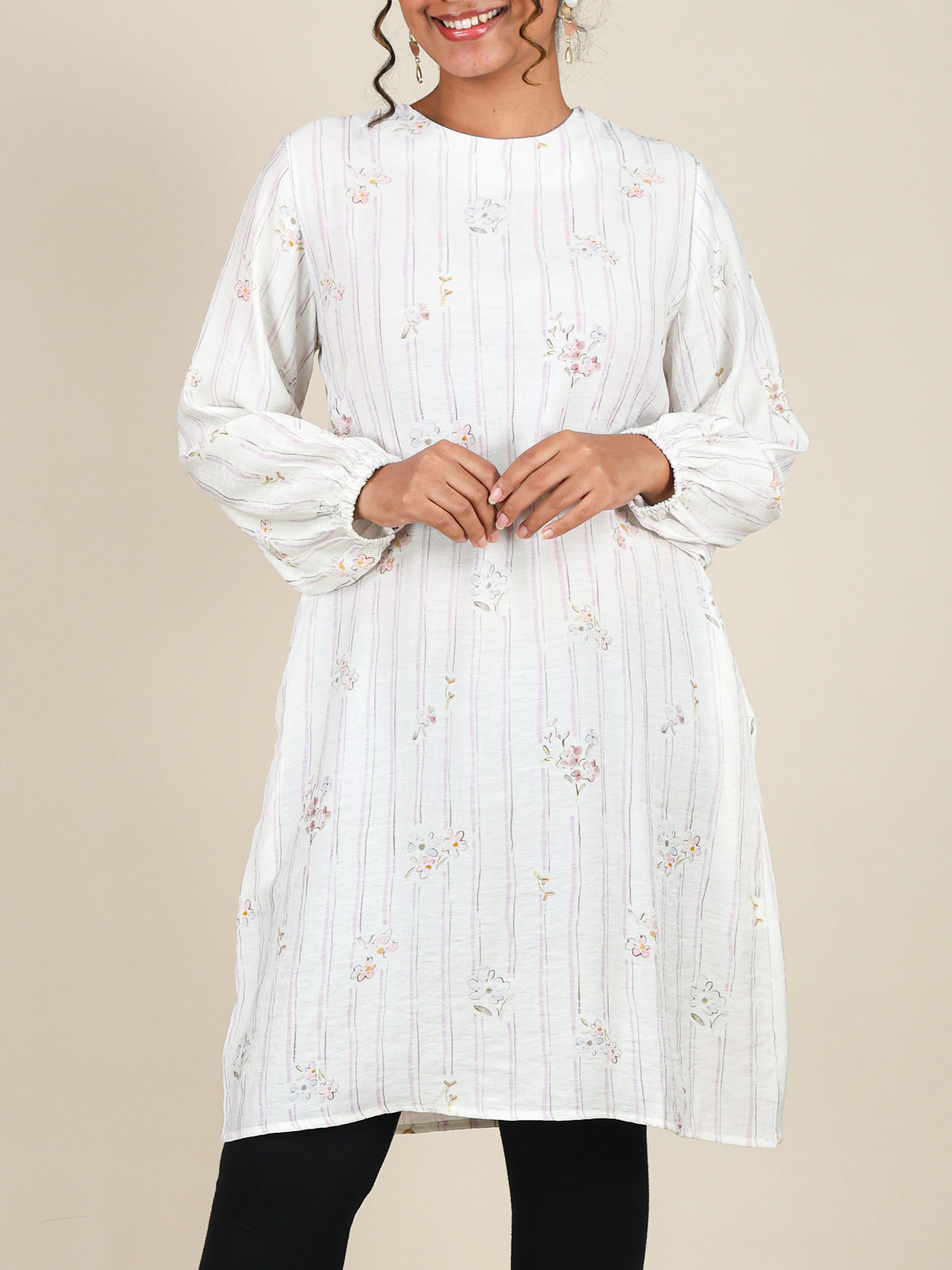 Fiora Ivory Floral Stripe Top