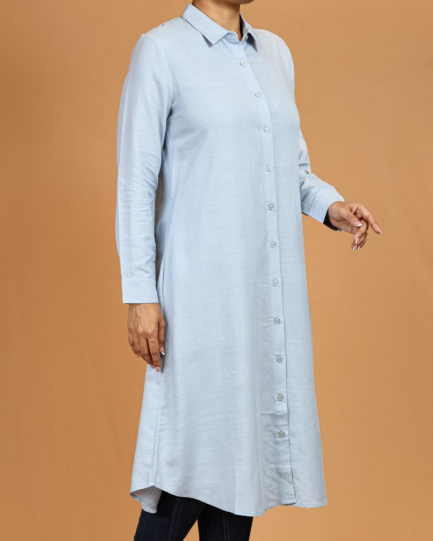 Classic Button-Down Shirt Midi Dress – Soft Blue