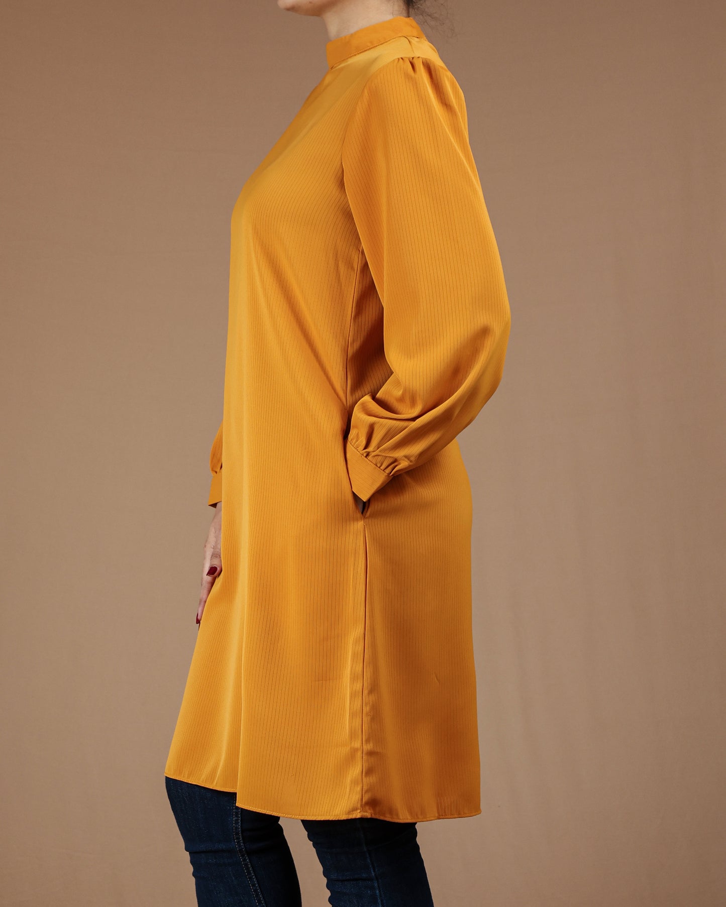 Minimalist High-Neck Long Sleeve Tunic Dress