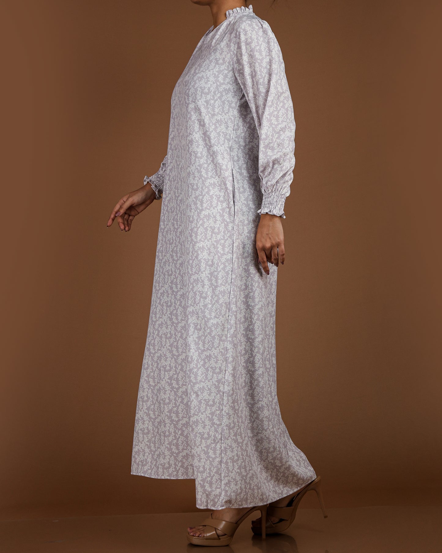 Elegant Printed Linen-Cotton Maxi Dress