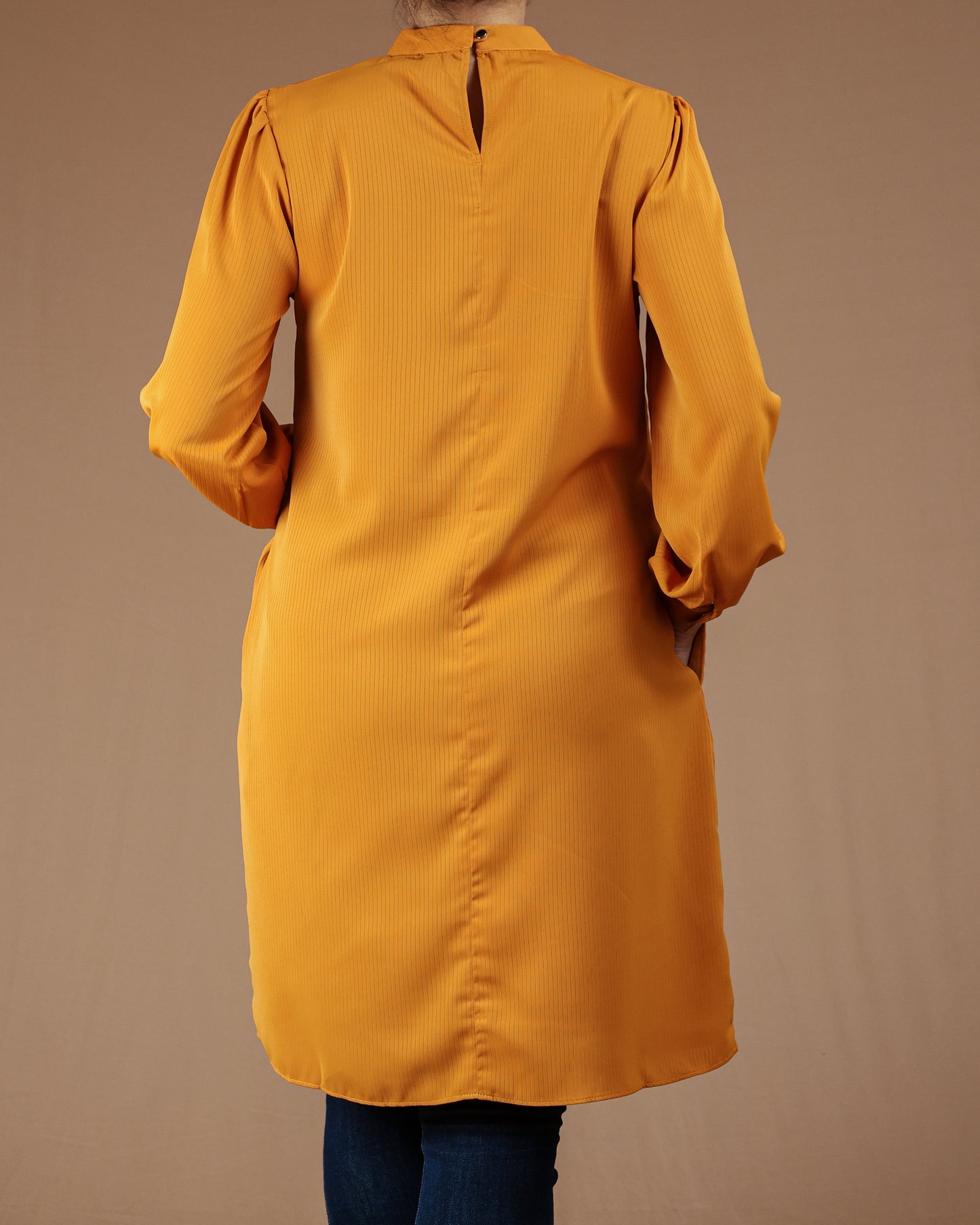 Minimalist High-Neck Long Sleeve Tunic Dress