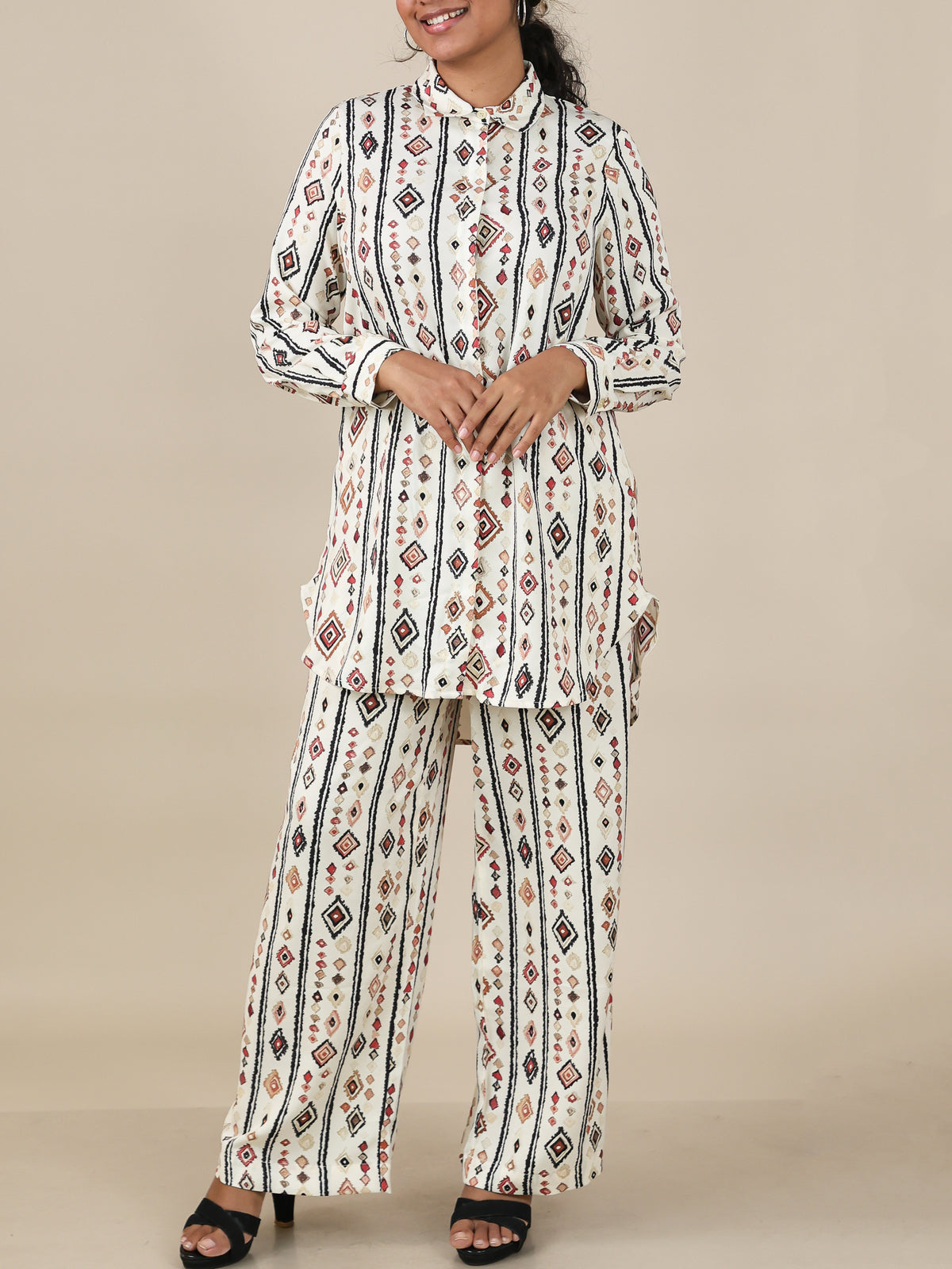 Soreya Ivory Geo Print Co-Ord Set