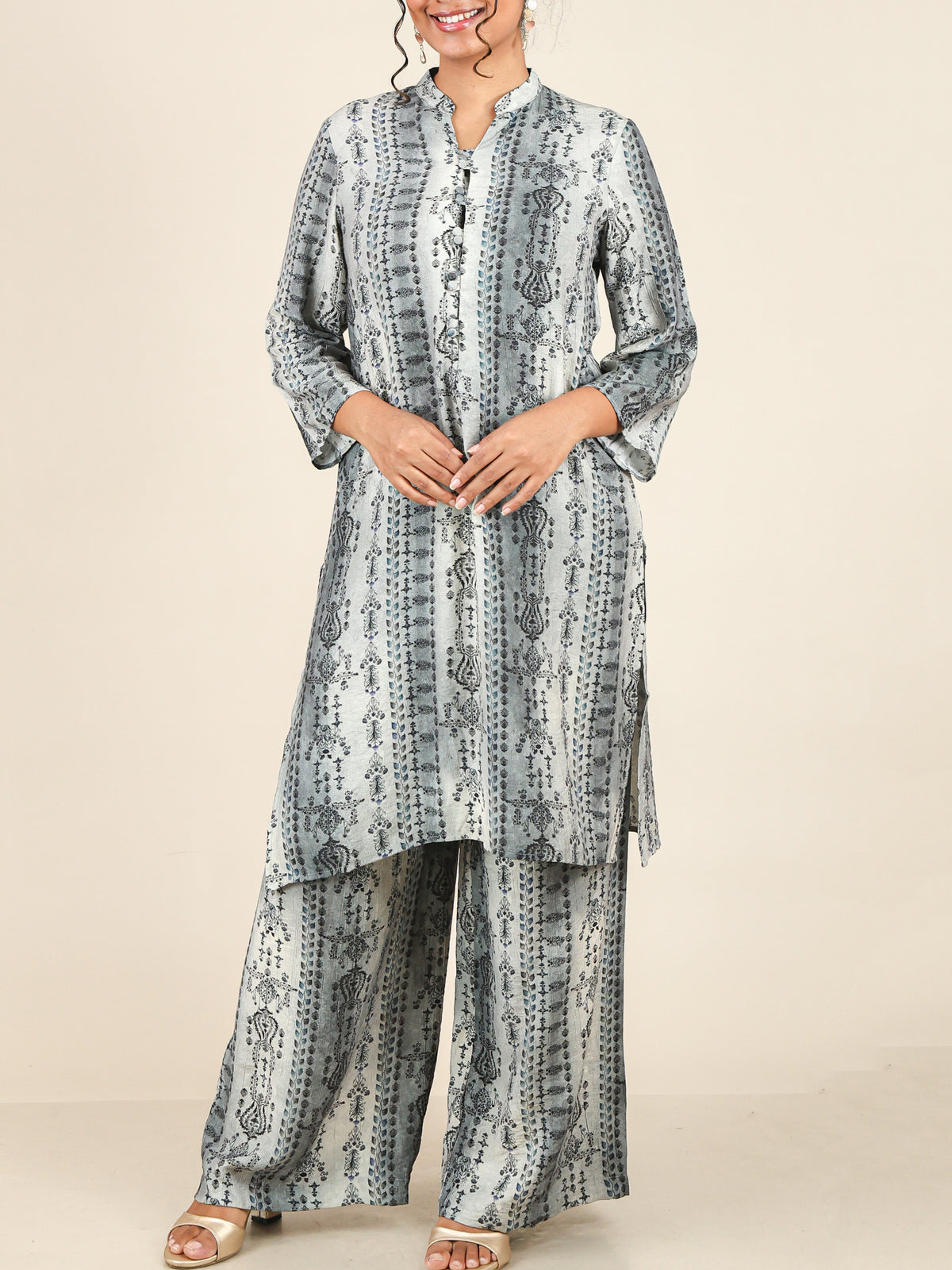 Thalia Mist Grey Ornamental Print Co-Ord Set