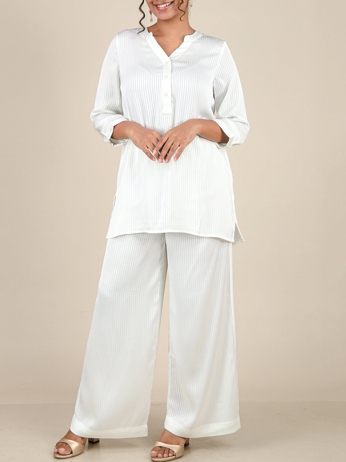 Nivelle White Self Stripe Co-Ord Set