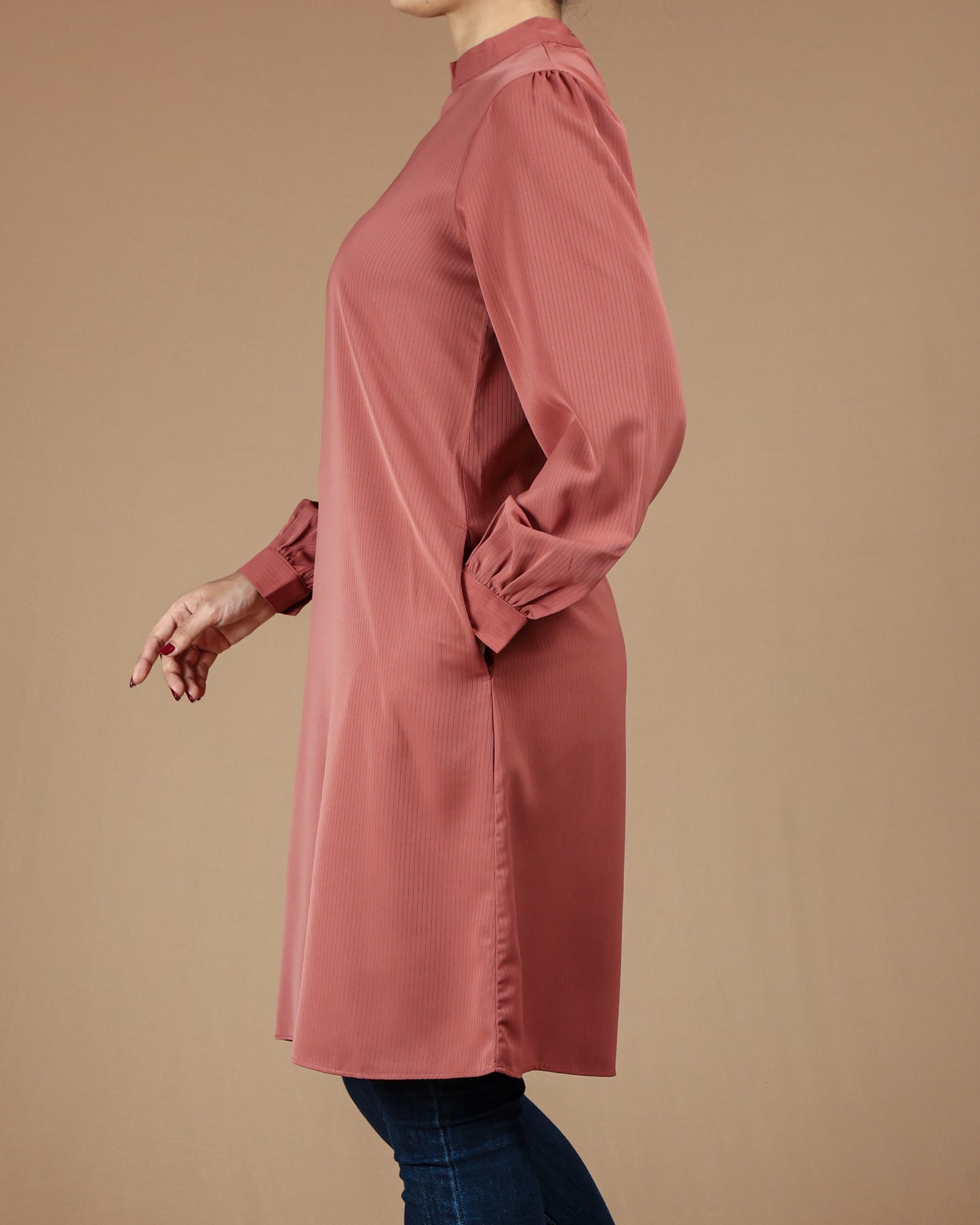 Minimalist High-Neck Long Sleeve Tunic Dress