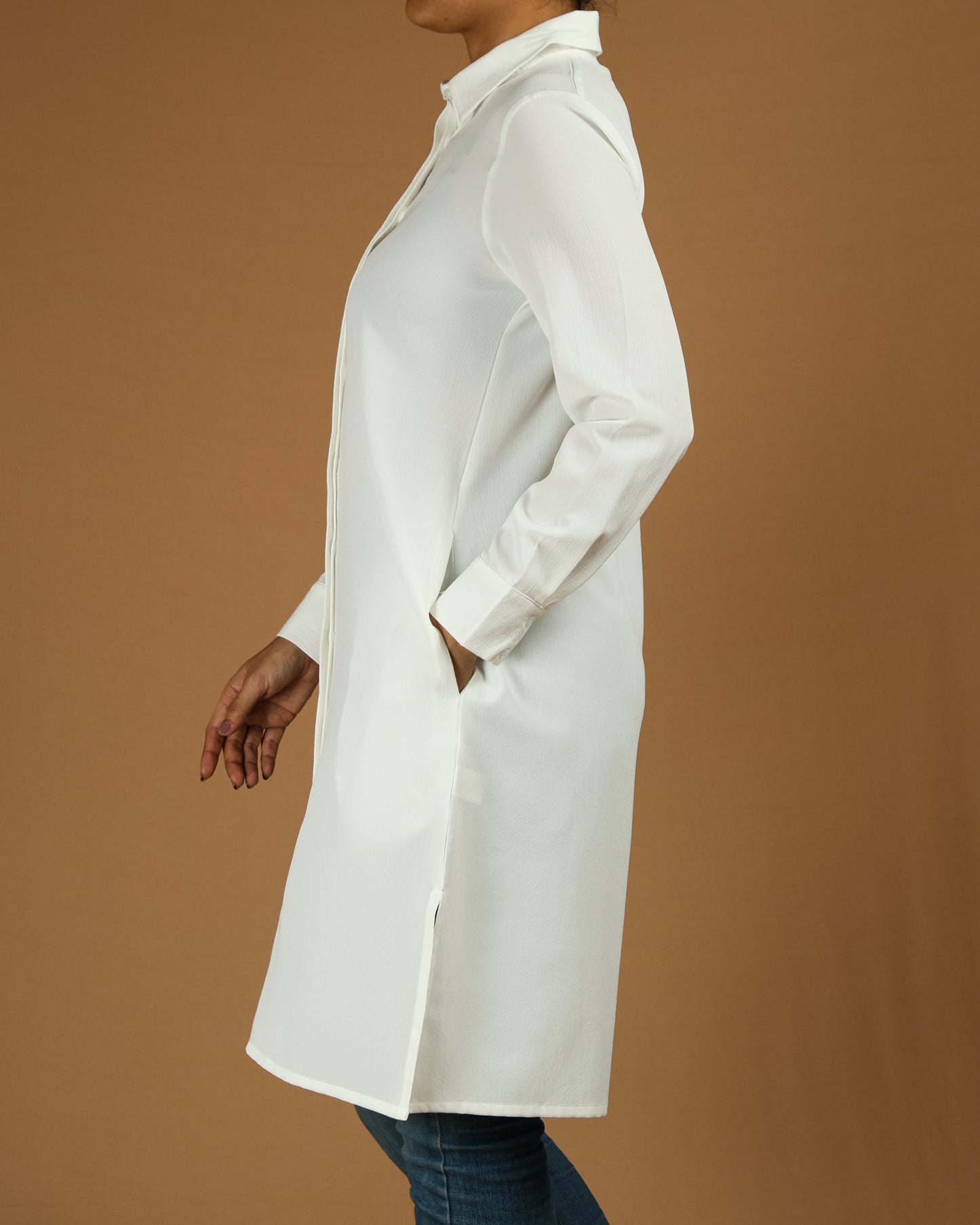 Classic Button-Down Long Shirt with Side Slits