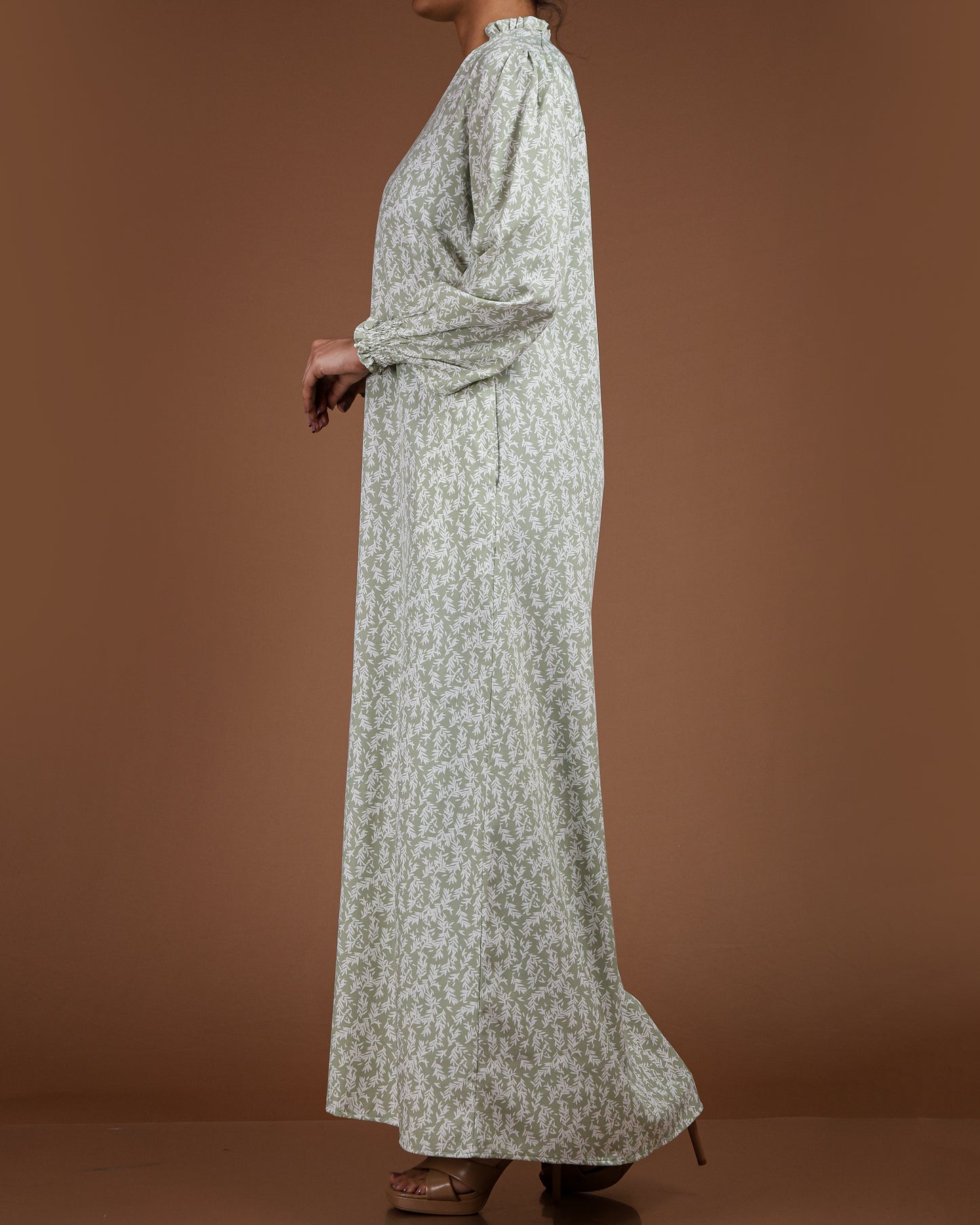 Elegant Printed Linen-Cotton Maxi Dress
