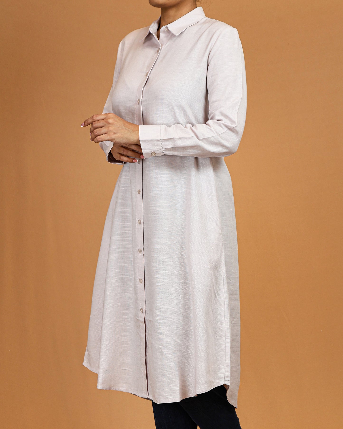 Classic Button-Down Shirt Midi Dress – Soft Beige
