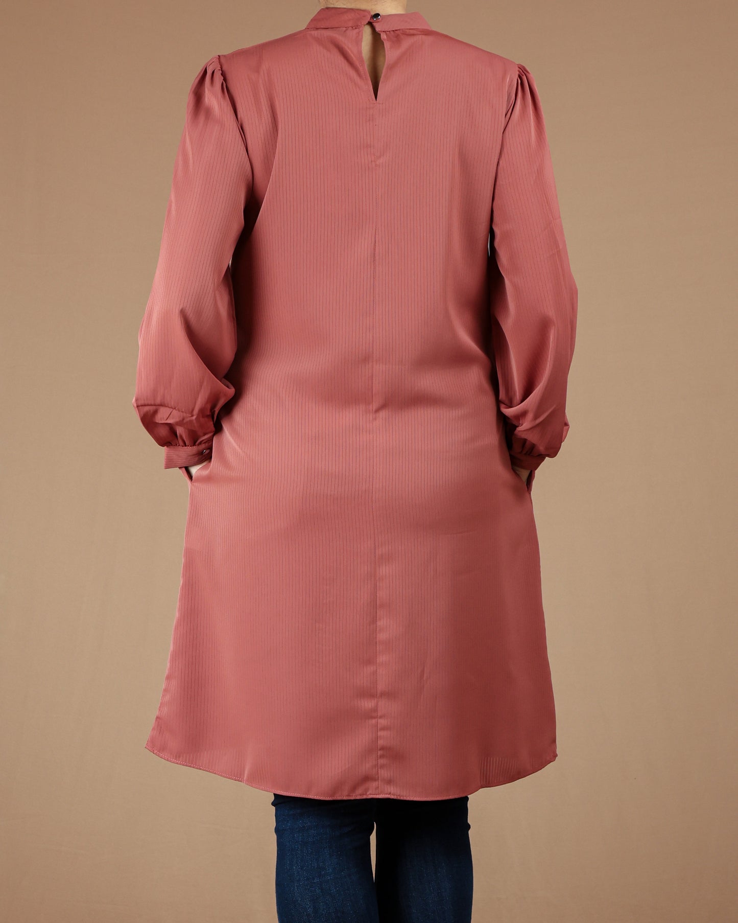 Minimalist High-Neck Long Sleeve Tunic Dress