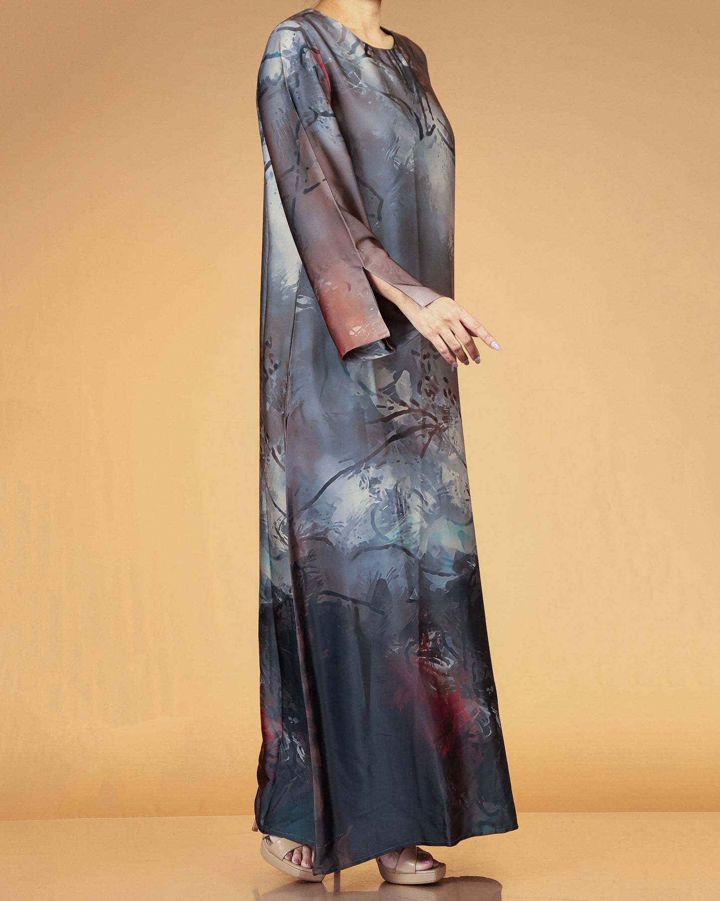 Midnight Blue Smoke Print Long Maxi Abaya