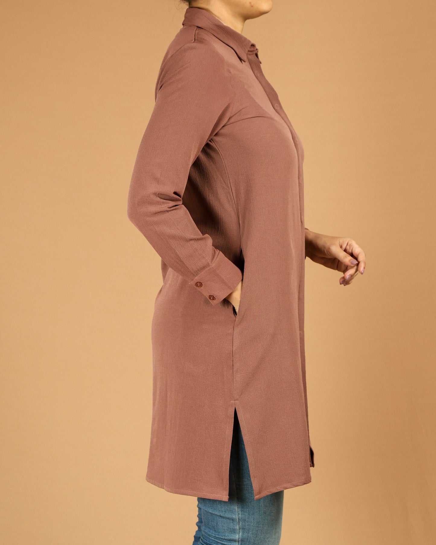 Classic Button-Down Long Shirt with Side Slits