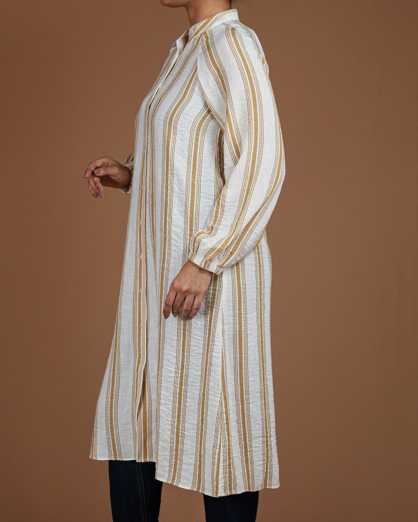 Effortless Striped Linen-Cotton Kurta Dress