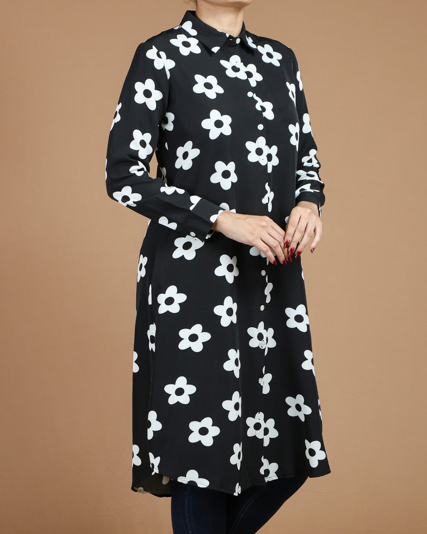 Elegant White Floral Long Shirt for Women