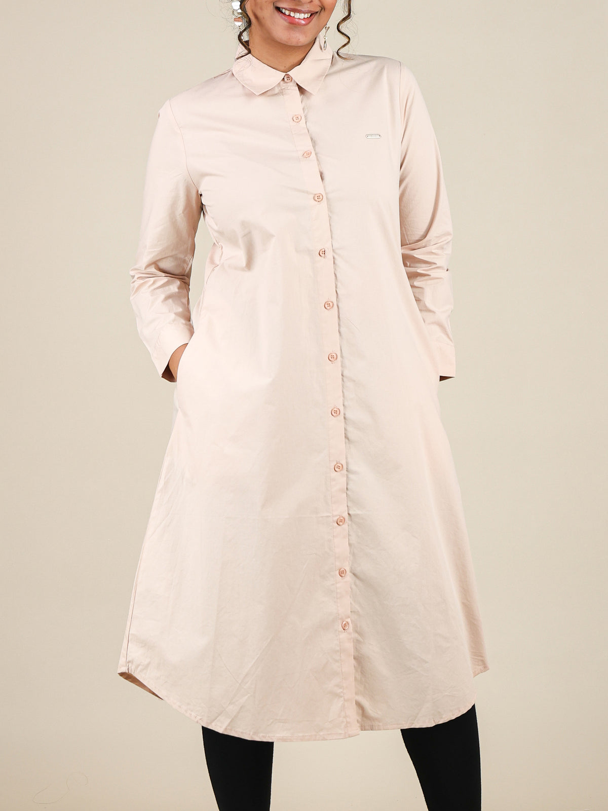 Celestia Light Peach Button Front Shirt Dress
