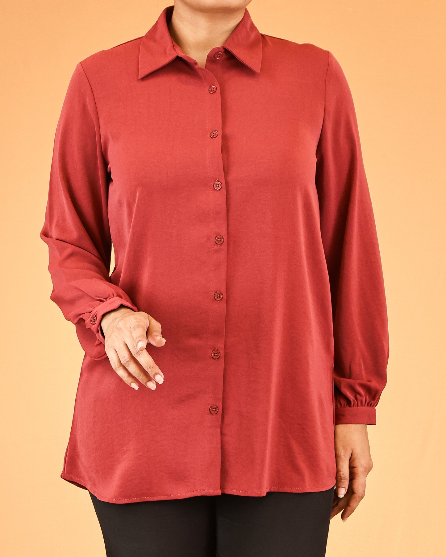 Deep Maroon Buttoned Shirt Dress