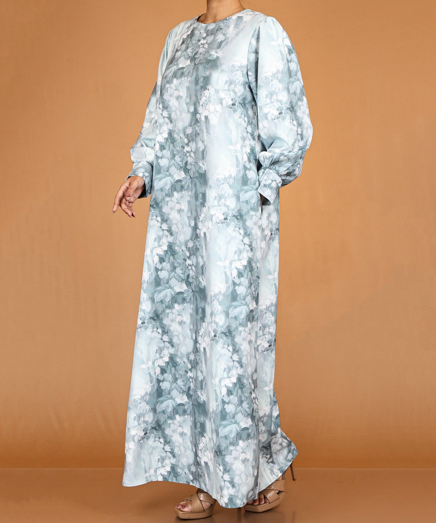 Frosted Teal Floral Modest Abaya