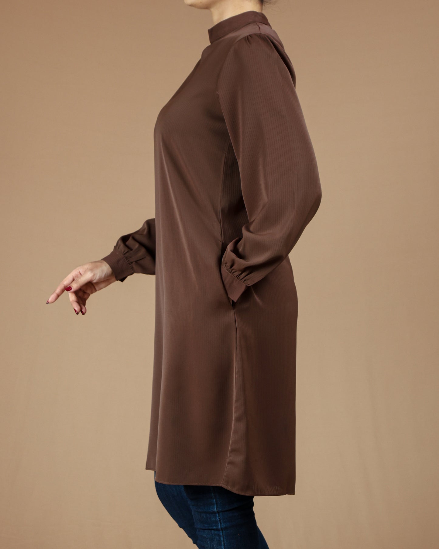 Minimalist High-Neck Long Sleeve Tunic Dress