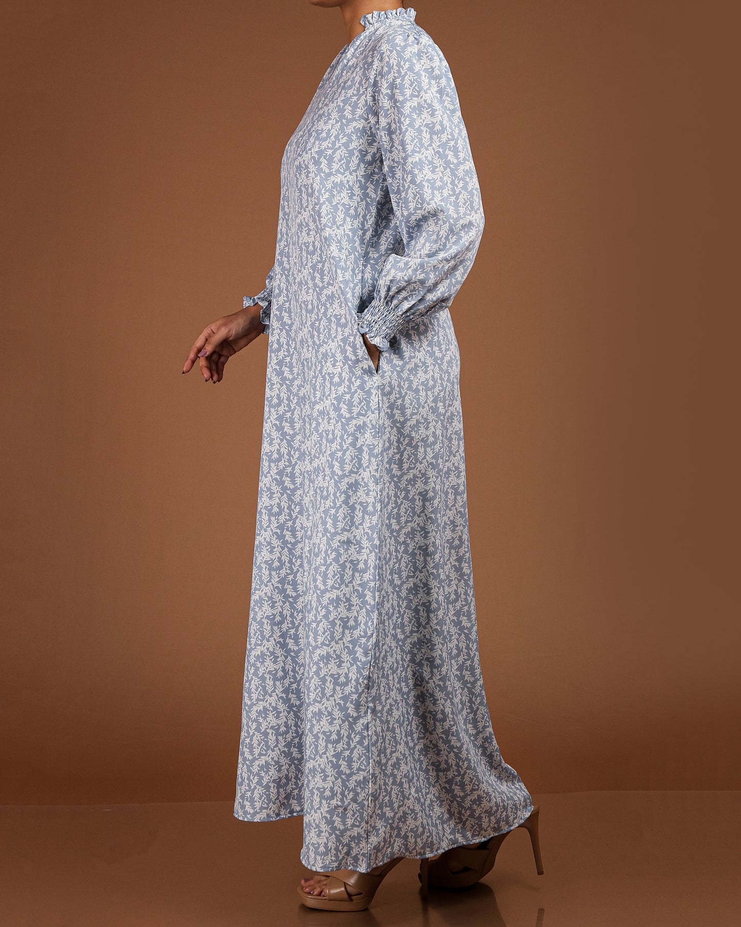 Elegant Printed Linen-Cotton Maxi Dress