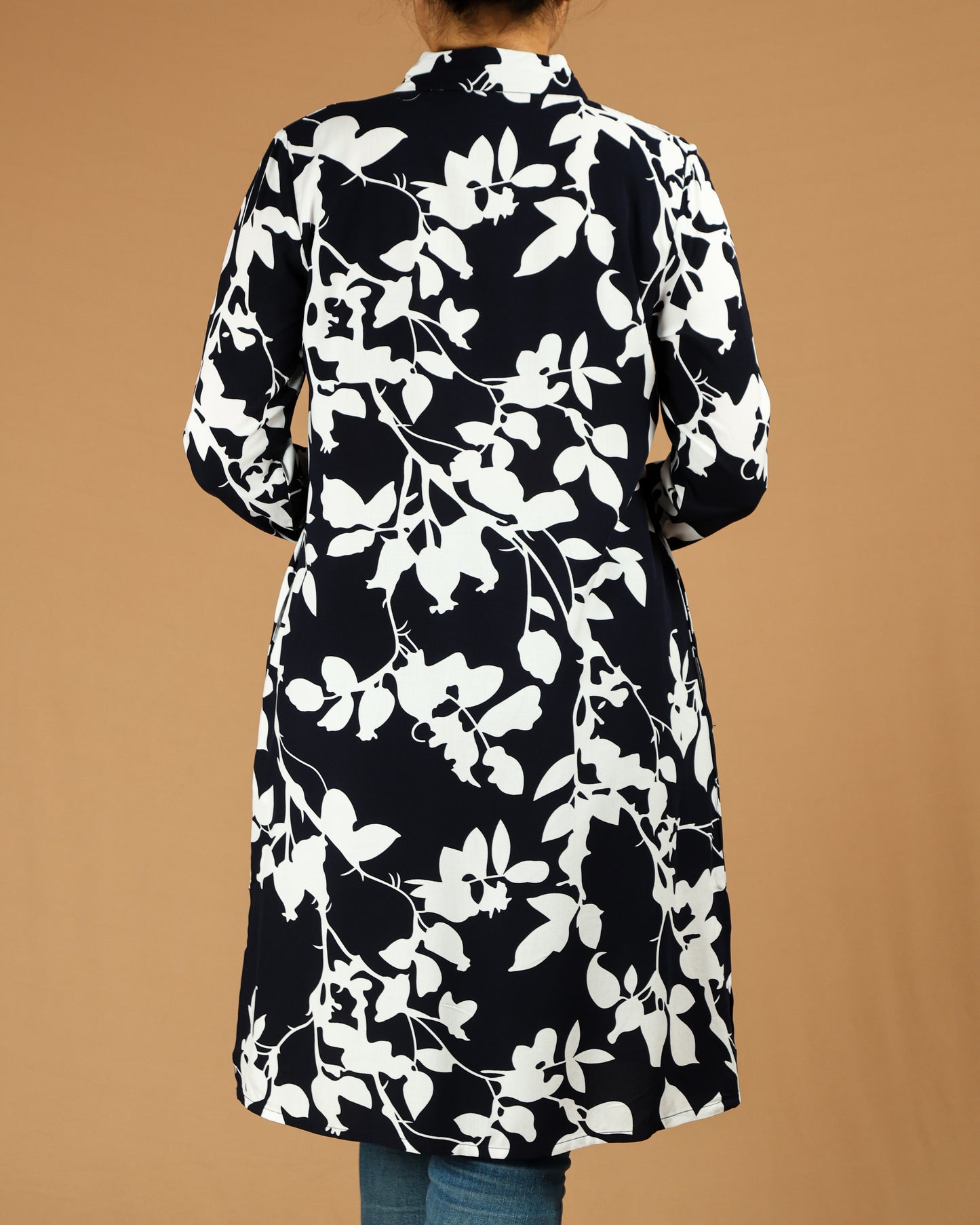 Elegant Black & White Floral Long Shirt for Women