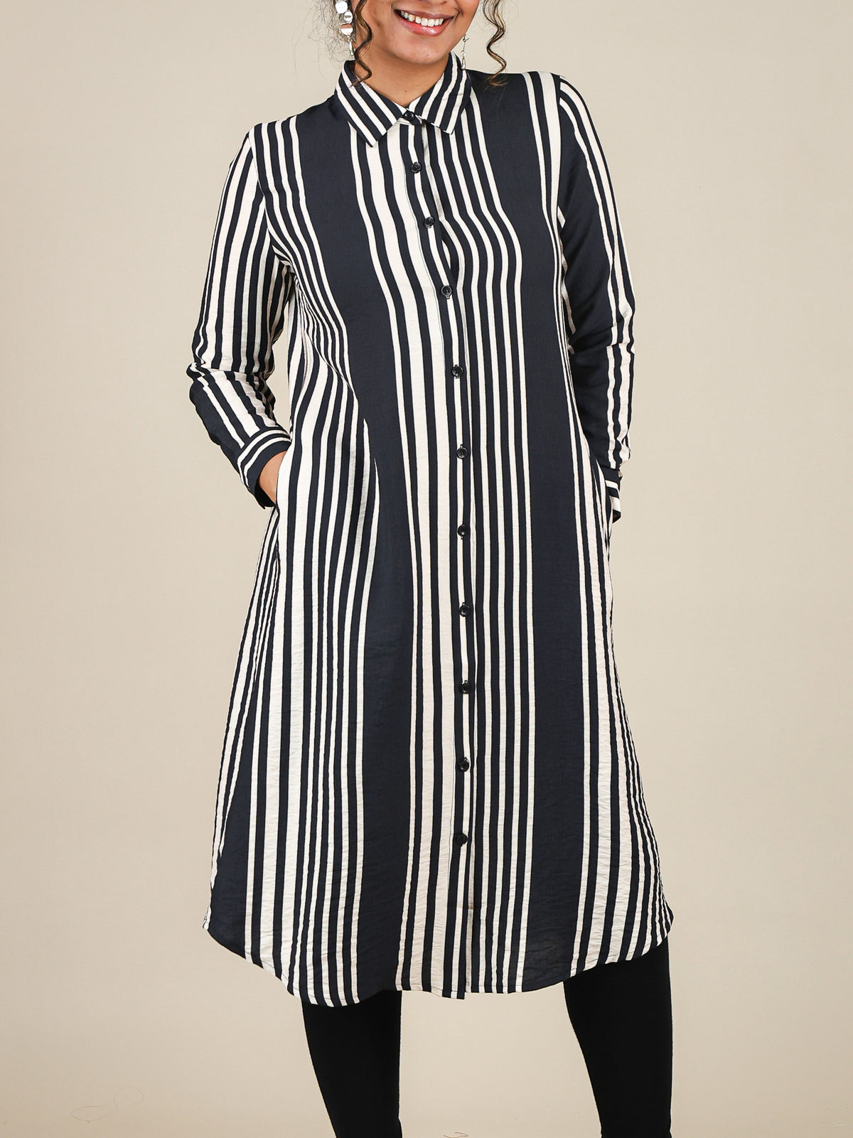Elara Black Stripe Button Front Top