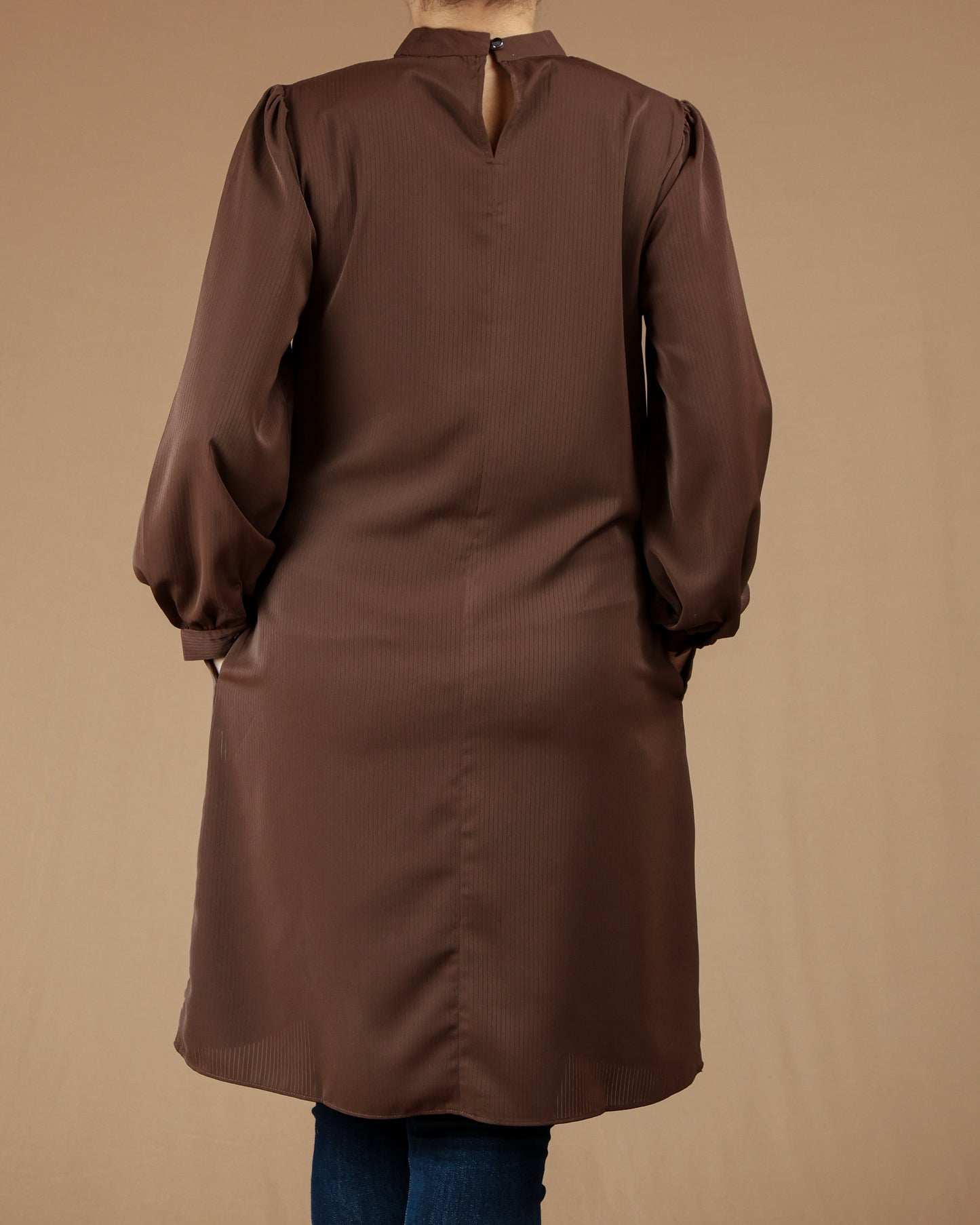 Minimalist High-Neck Long Sleeve Tunic Dress