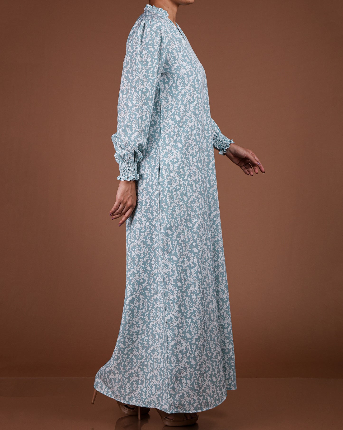 Elegant Printed Linen-Cotton Maxi Dress
