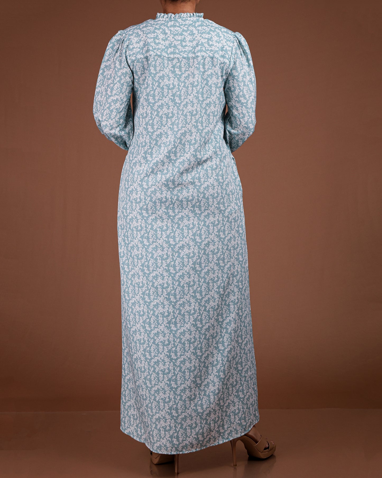 Elegant Printed Linen-Cotton Maxi Dress