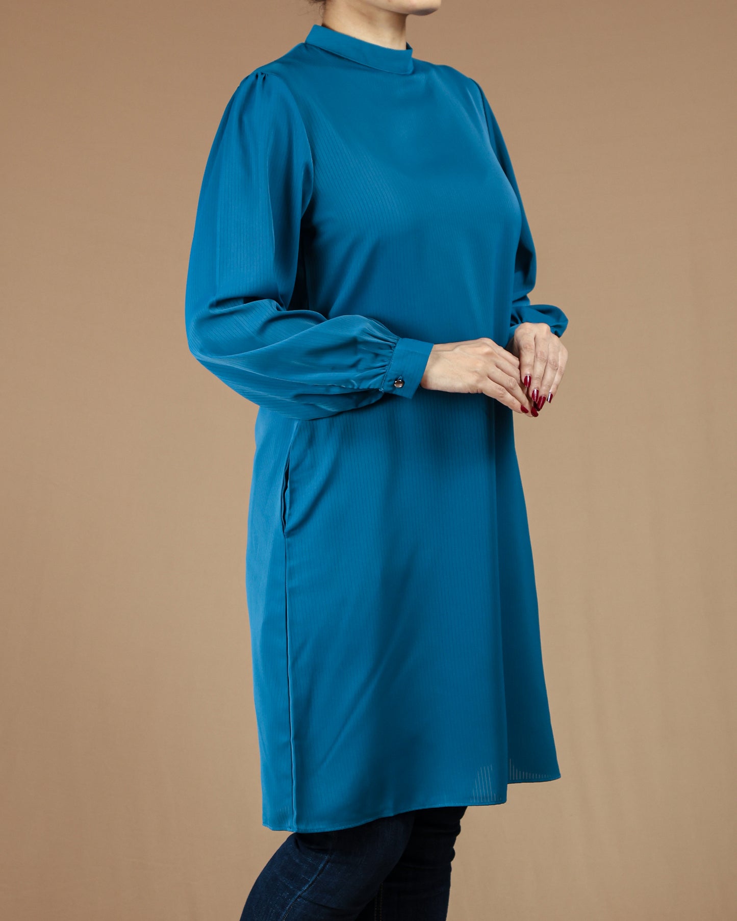 Minimalist High-Neck Long Sleeve Tunic Dress