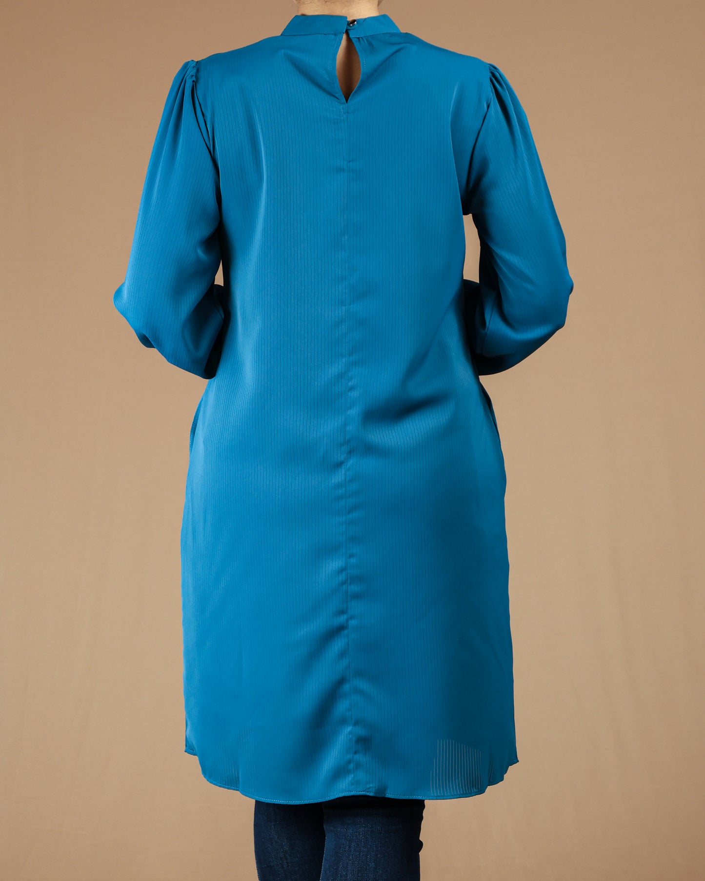 Minimalist High-Neck Long Sleeve Tunic Dress