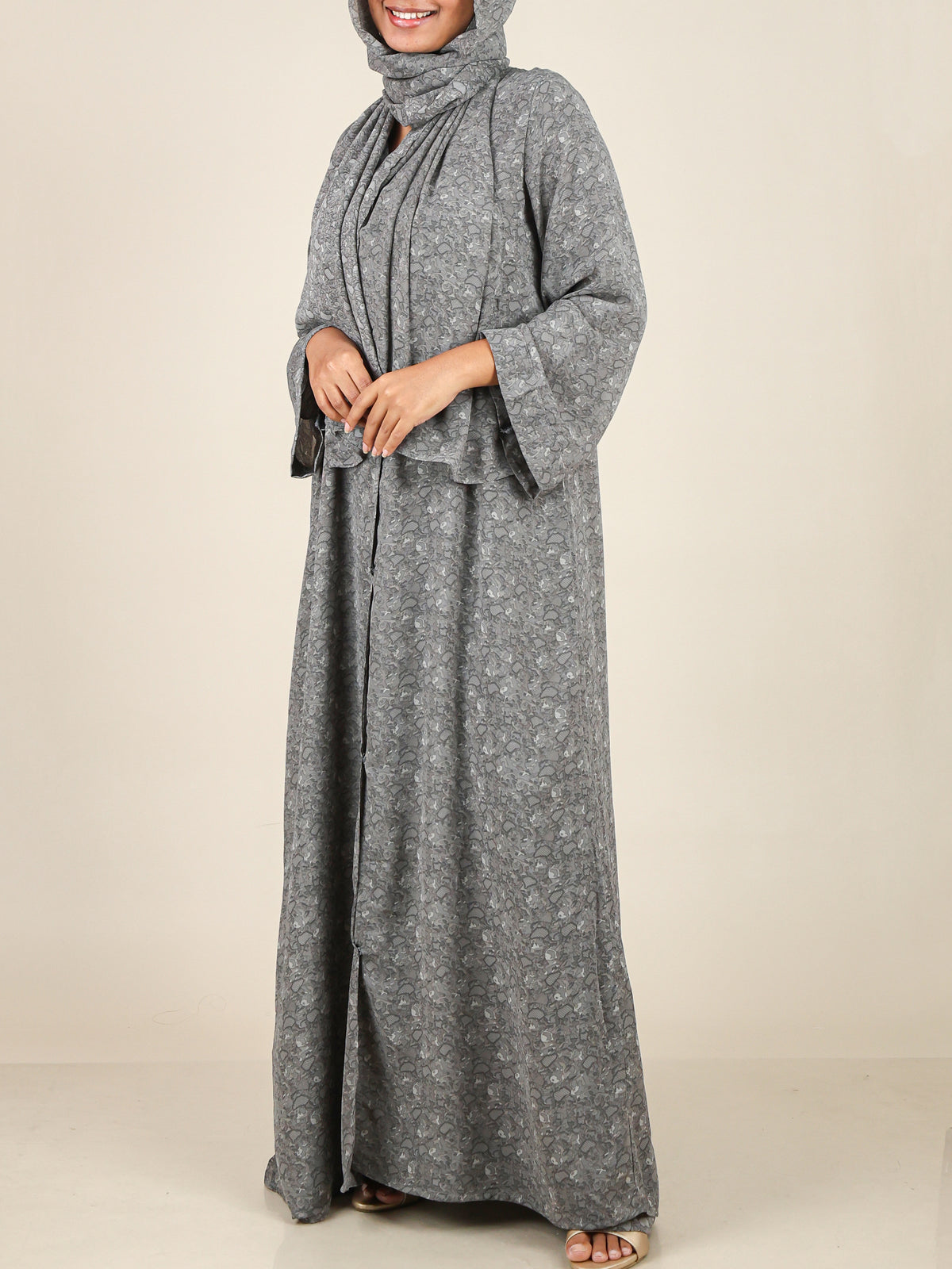 Veyra Slate Grey Textured Print Abaya