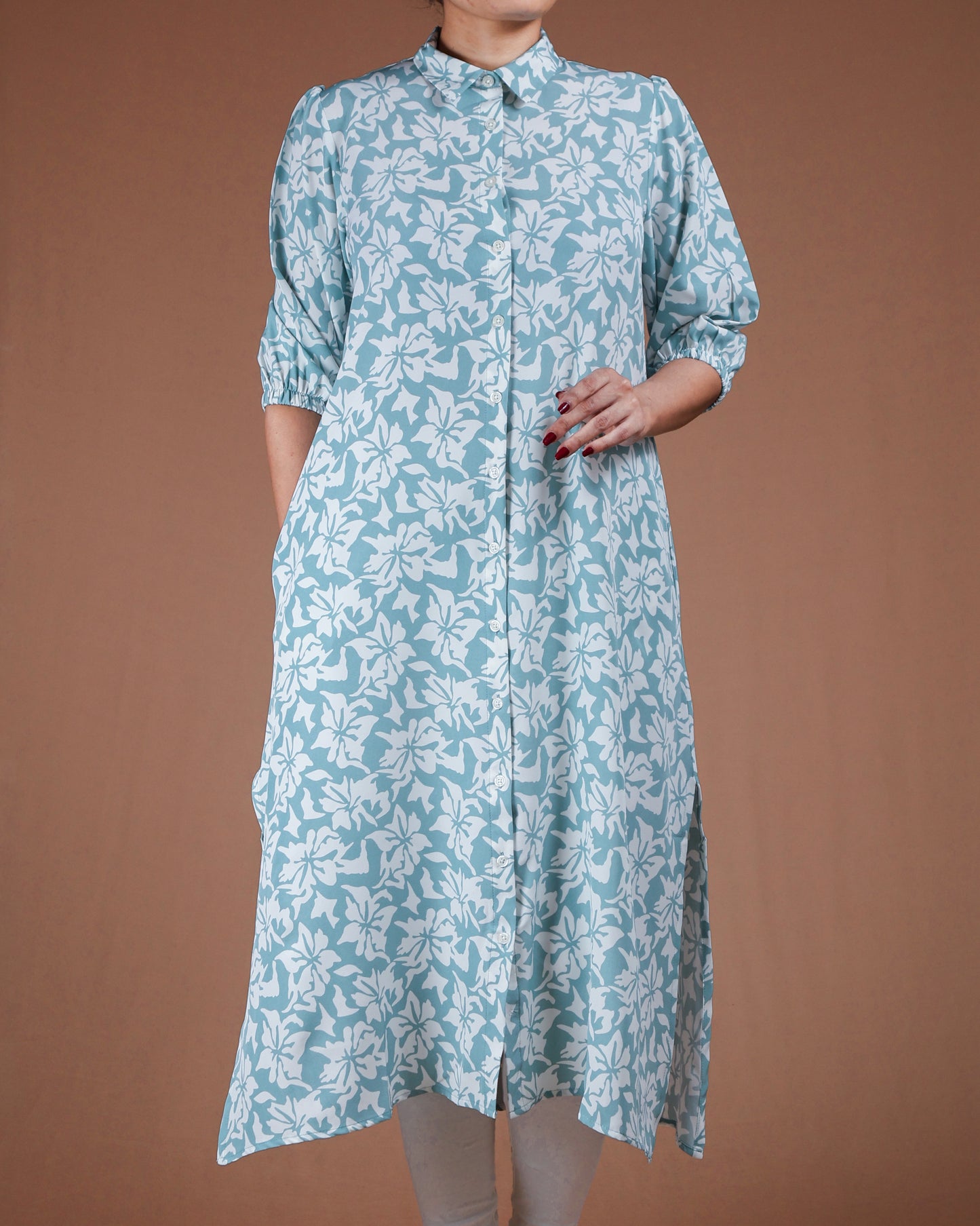 Floral Button-Down Midi Shirt Dress