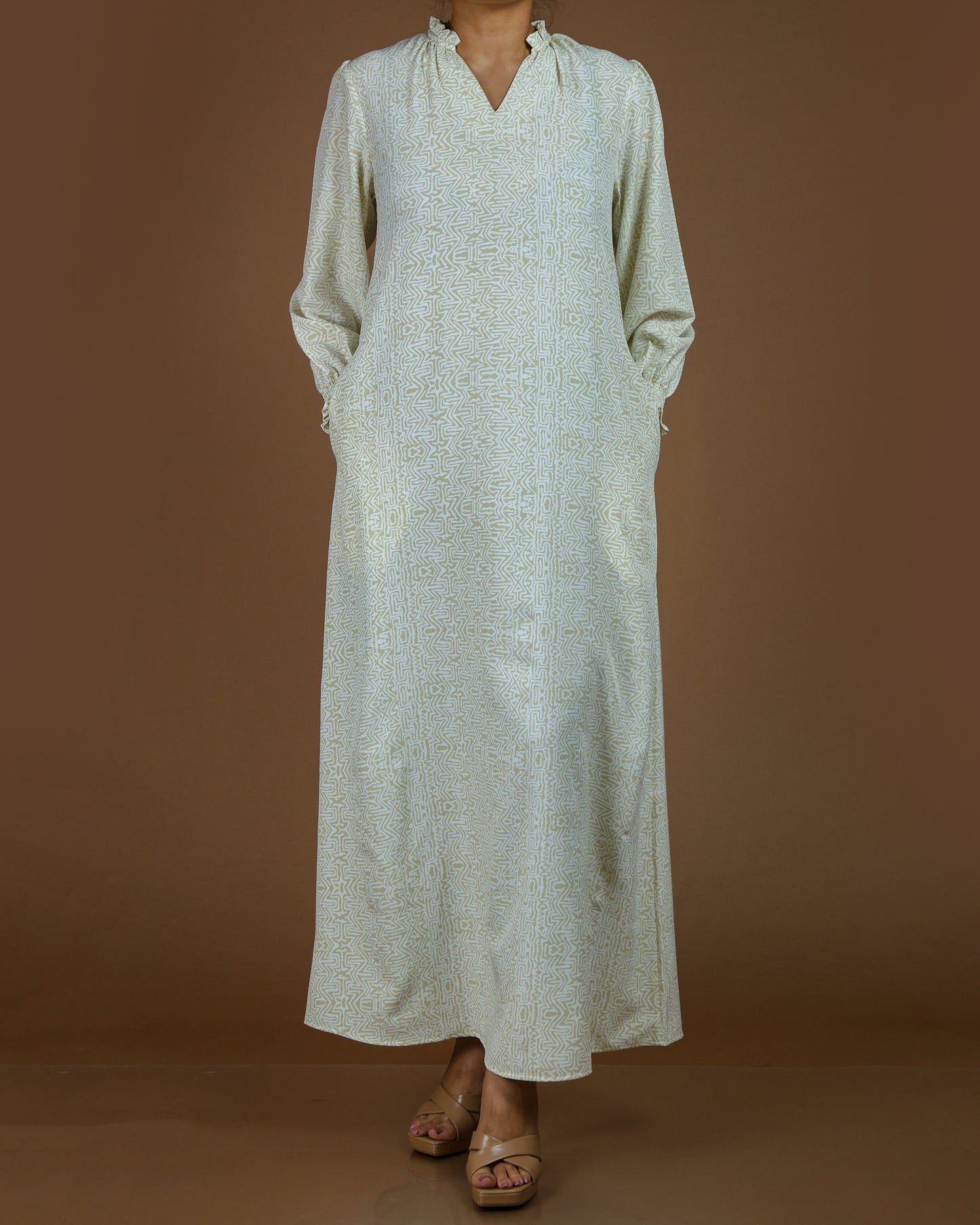 Elegant Printed Linen-Cotton Maxi Dress