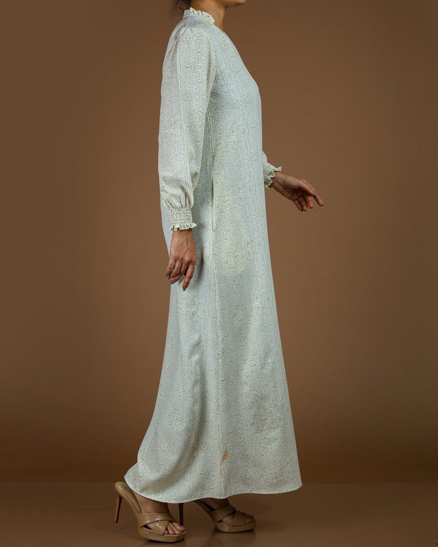 Elegant Printed Linen-Cotton Maxi Dress
