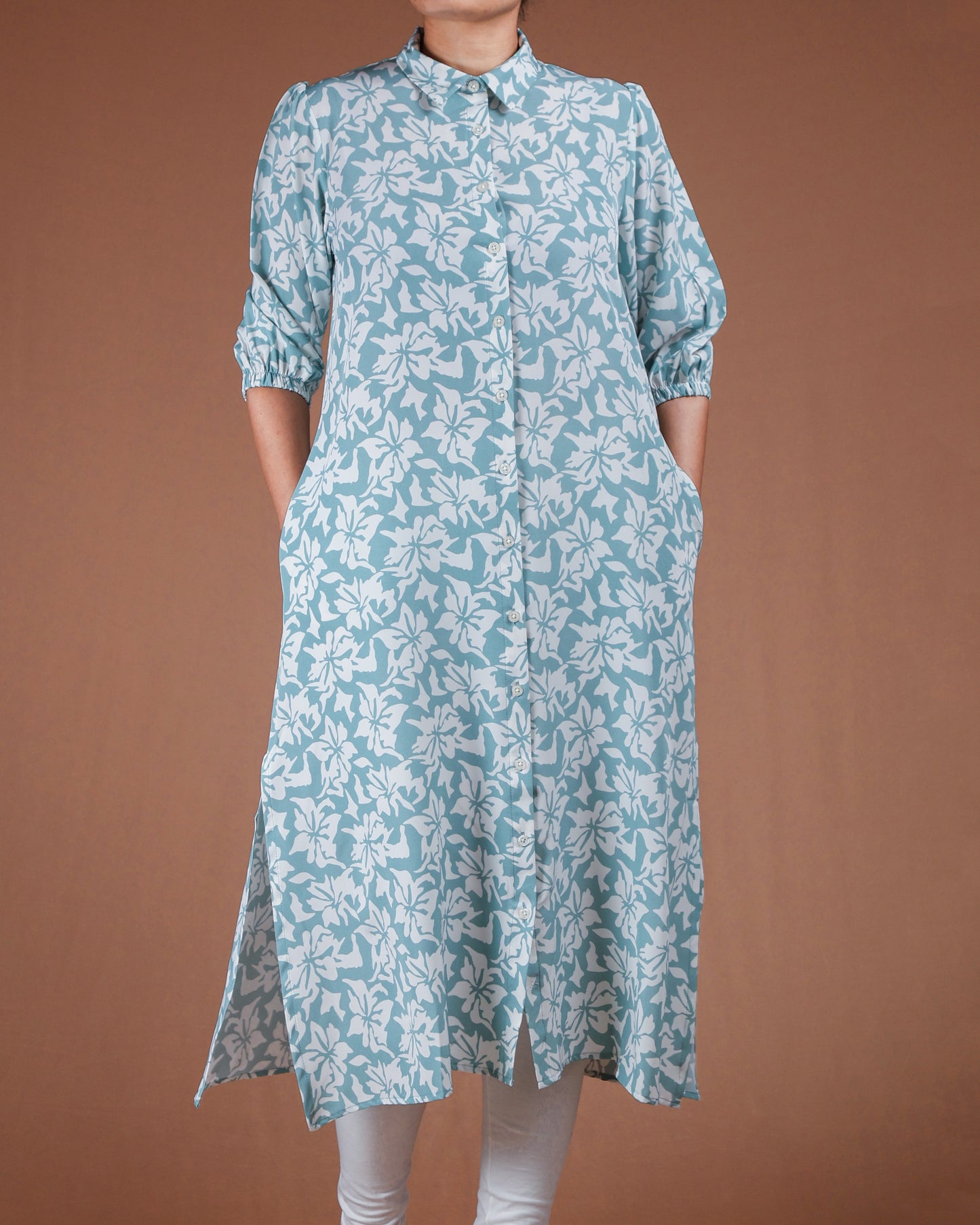 Floral Button-Down Midi Shirt Dress