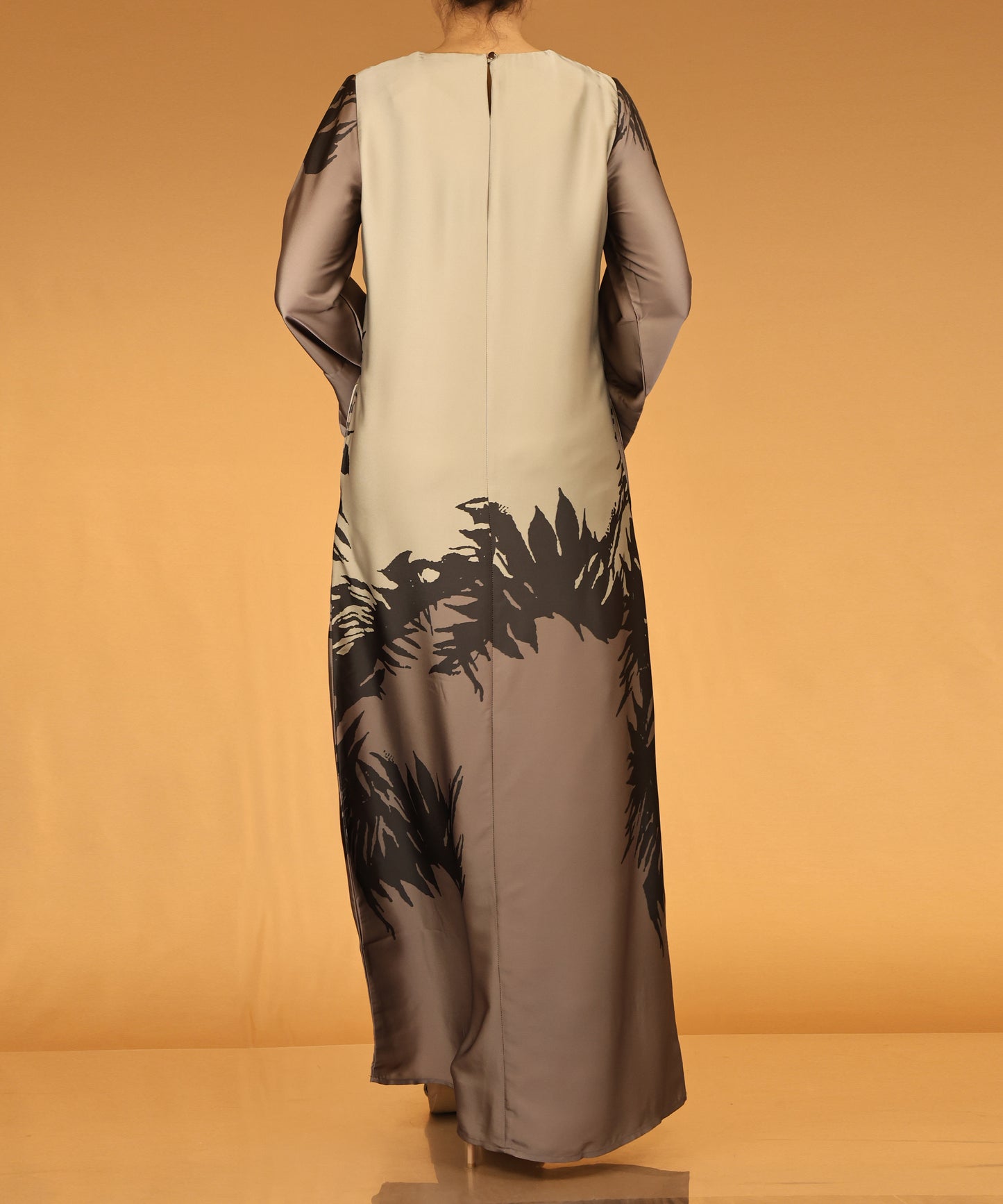 Taupe & Beige Abstract Print Long Maxi Dress